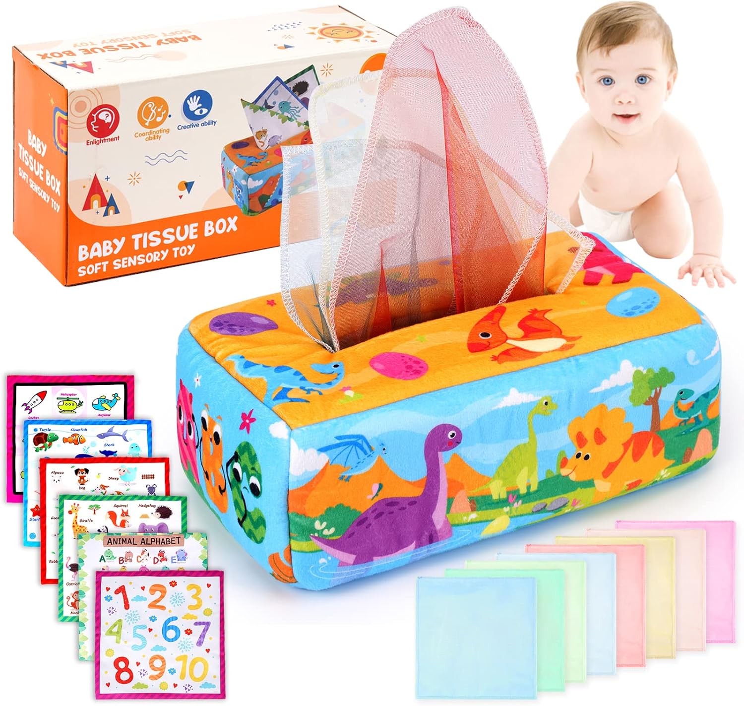 Baby Tissue Box ToyNewborn Infant Sensory Pull Toys,Montessori
