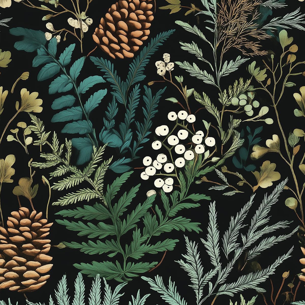 Vintage Dark Floral Peel and Stick Wallpaper 17.3"x78.7" Boho Black Green Forest Leaf Wall Paper For Bedroom Wall Removable Renter Friendly Self Adhesive Contact Paper For Cabinet Drawer B1-2 17.32"x78.74"