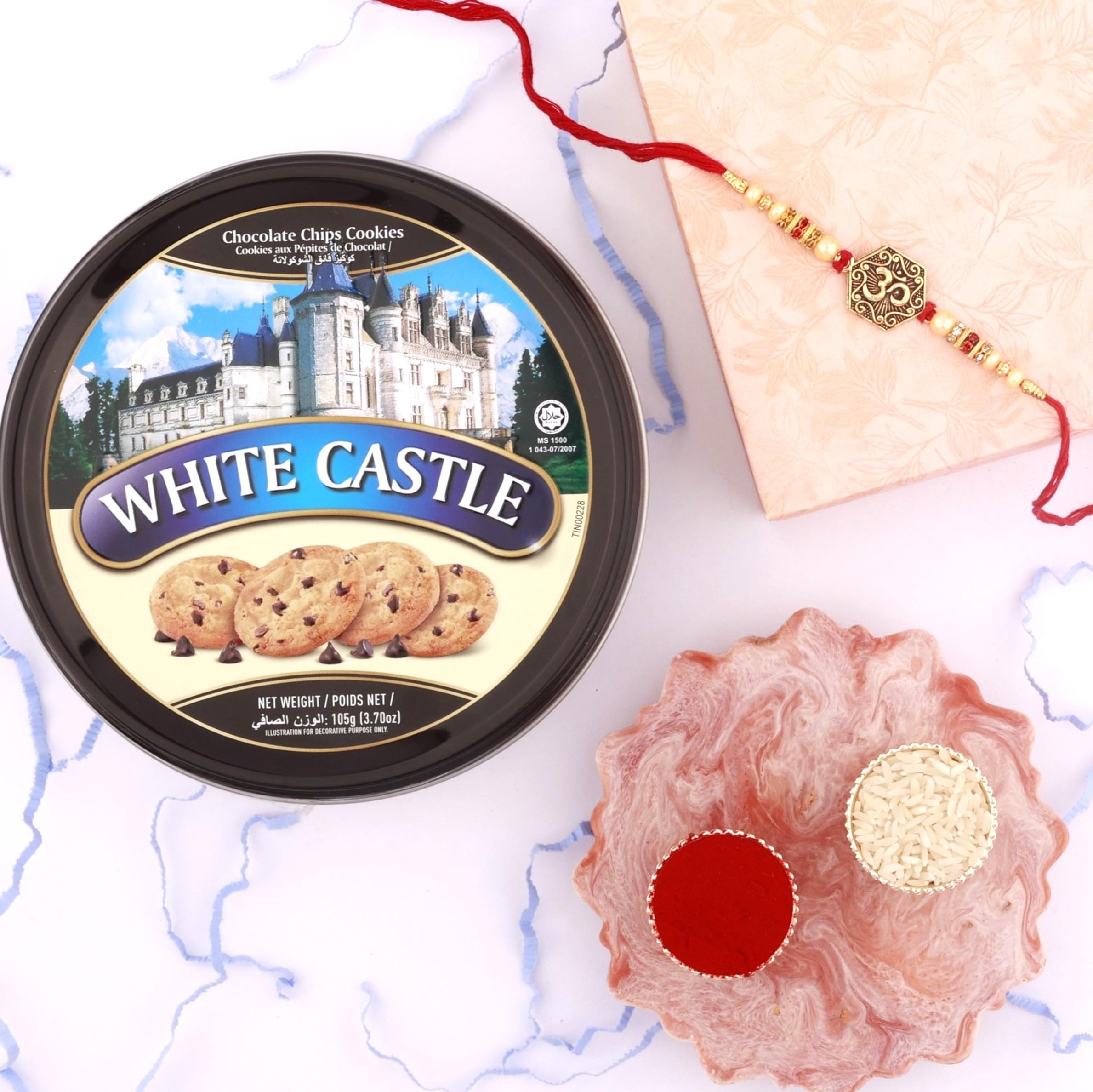 SFU E Com White Castle Chocolate Chips Delights And Designer Om Rakhi | Rakhi Gift For Brother | 08-picture-10