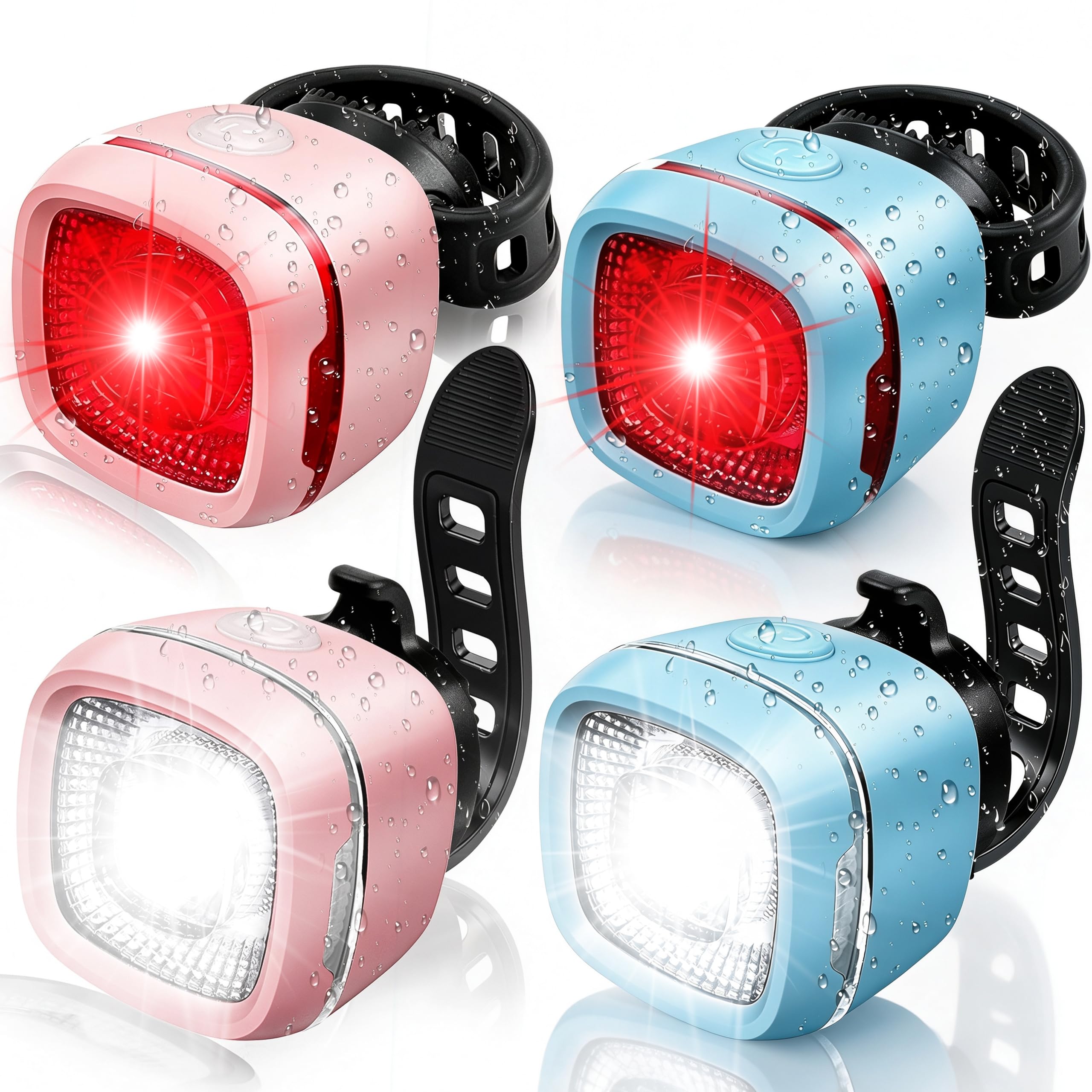 Lampe torche de vélo 500 lumens avec batterie 1200 mAh – Lumière de vélo grand angle de 220°, 5 modes, feux de signalisation, lumières de sécurité anti-éblouissement de type C, motifs de mémoire