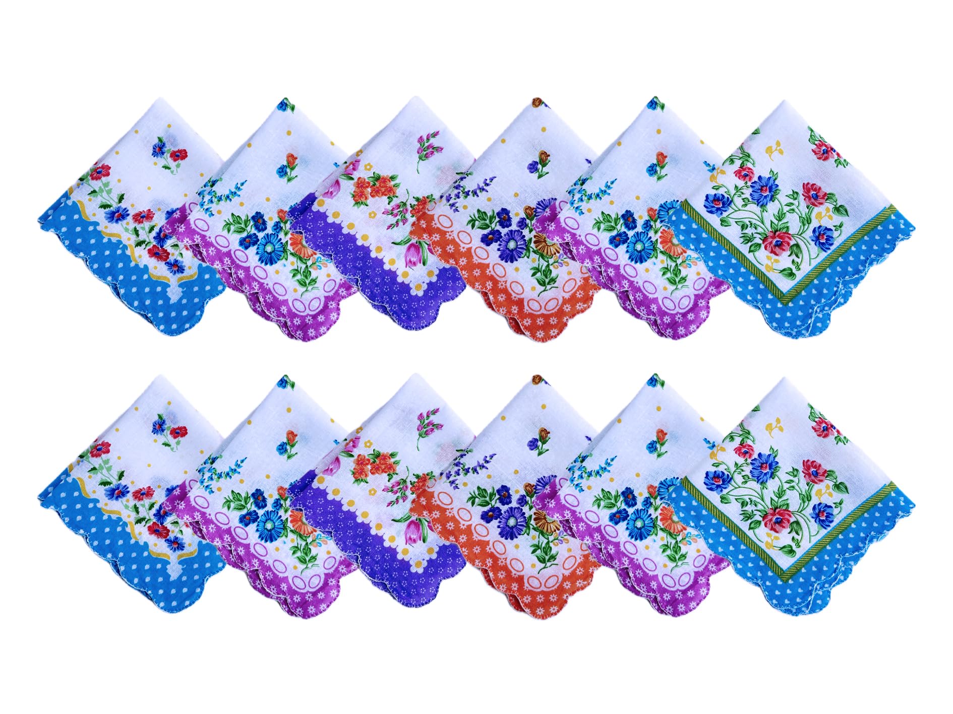 Women'S Multiolor Border Floral pattern 100% Pure Cotton Handkerchief | Hanky For Women | Pack of 12-image-12