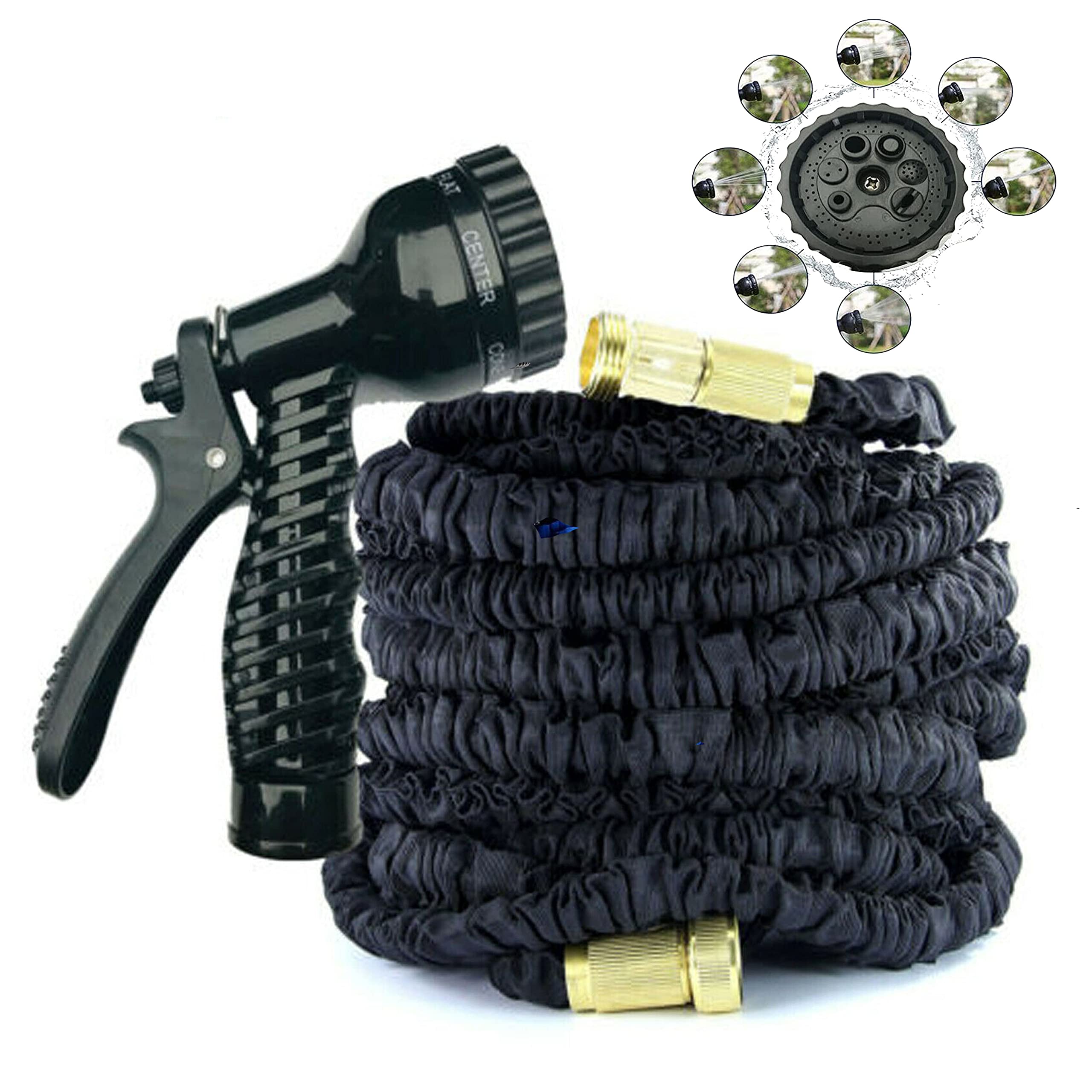 Garden Hose 200ft, Expanding Hose Pipes with 7 Modes Water Spray Gun, Expandable Hose Pipe Spray Gun, Garden Hose Reel with 3/4" Solid Brass Fitting, Magic Water Pipe - 3 Times Expanding, Black