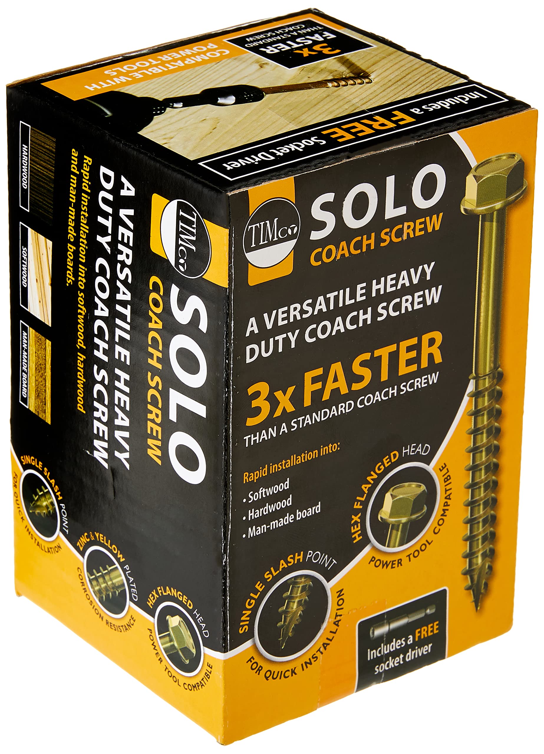 TIMCO Solo Advanced wkręty do drewna z łbem sześciokątnym Gold Coach - 8,0 x 70 - pudełko 50 sztuk