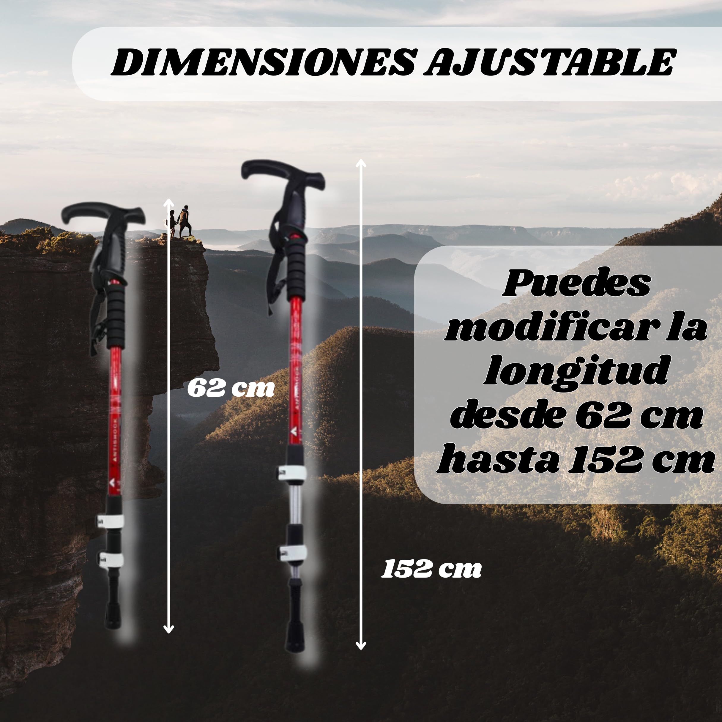 Weida | Bastones Extensibles de Aluminio 2 Unidades de Senderismo | Ligeros y Resistentes con Empuñadura Ergonómica de Goma | Correa Ajustable | Bloqueo rápido | para Todoterreno - 4