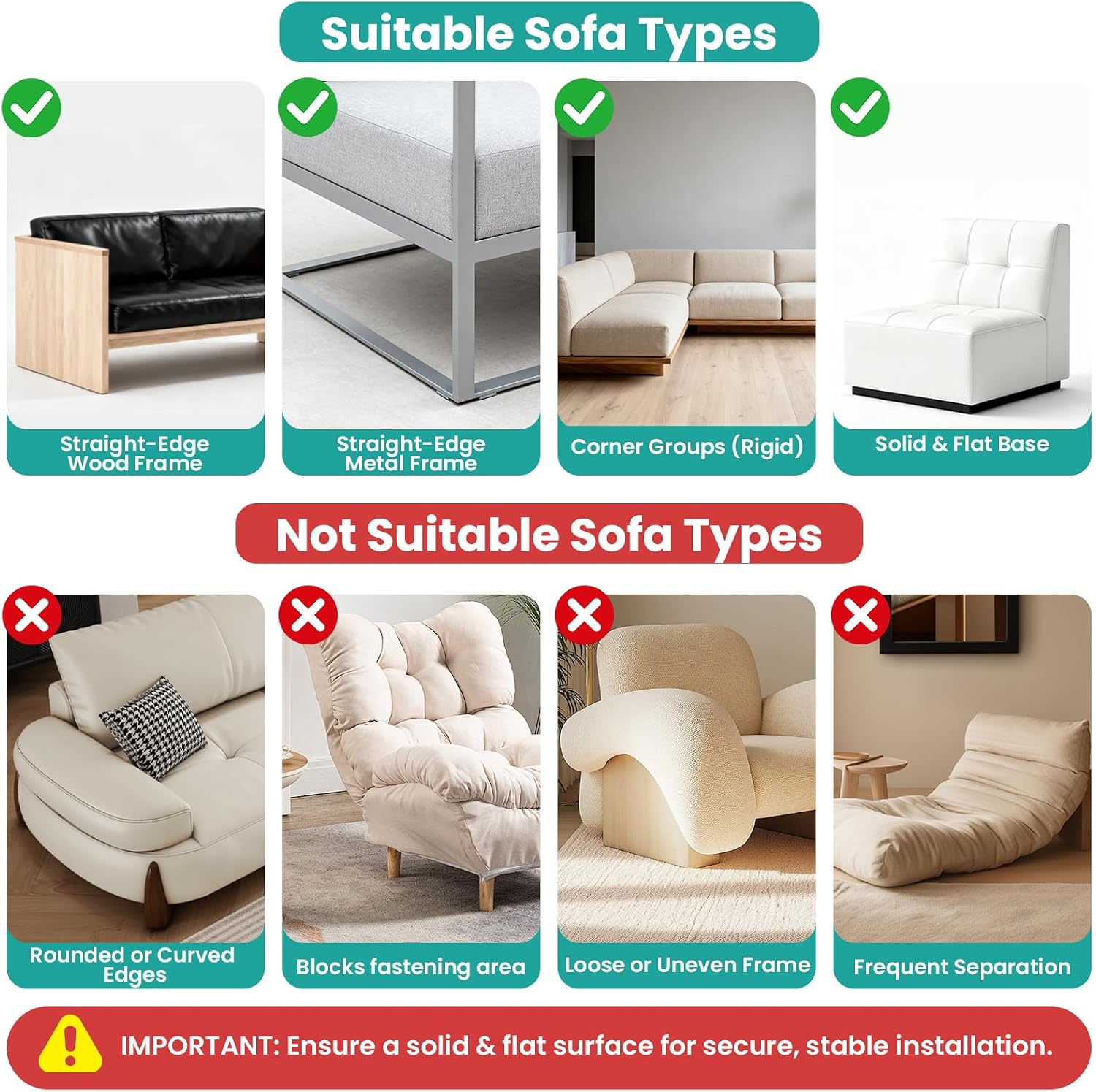 Modular Couch Connectors to Make Sectional Stay - 4 Pack Furniture Connectors with Screws for Sofa and Recliner - Sectional Couch Clips and Hooks