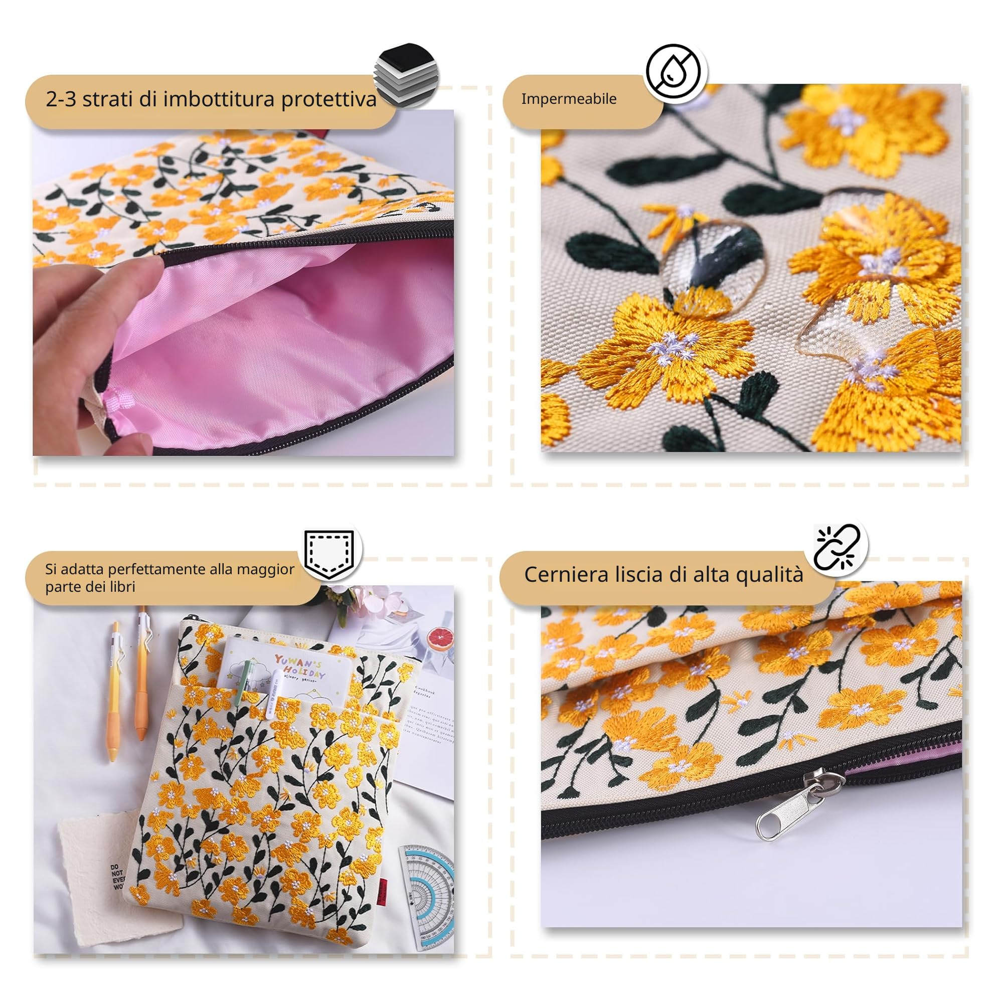 LParkin Daisy Flower - Custodia per libro con cerniera per lettori, regalo per gli amanti dei libri, tessuto lavabile da 23 * 27cm, colore giallo margherita