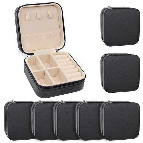 KEINE MARKE Joyero pequeño estuche de joyería portátil de viaje para anillo dije aretes collar organizador de pulseras cajas de almacenamiento negro