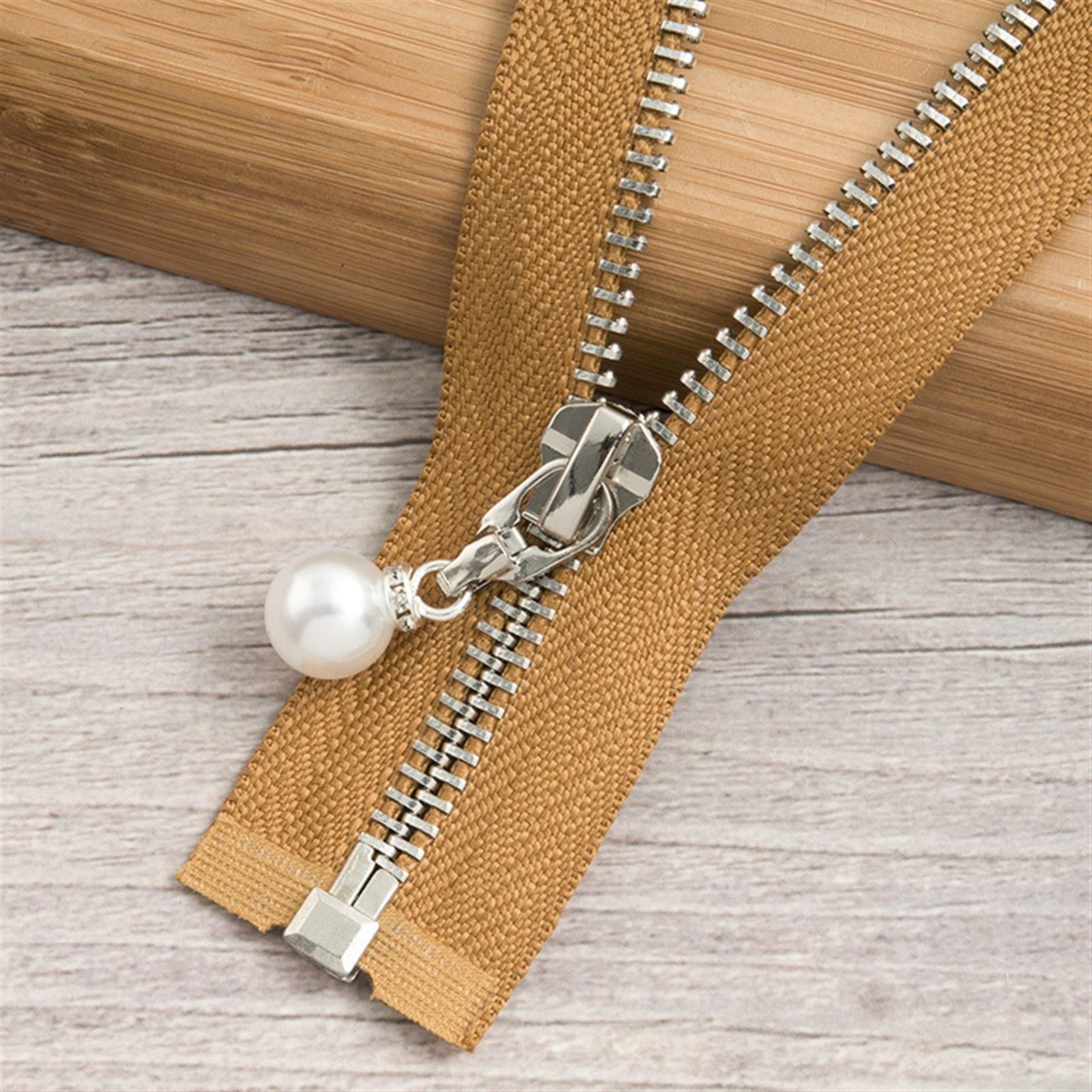 CFFQDQUANB Zipper for Bags, Zippers 1Pc 85cm 120cm 5# Pearl Metal Zipper,for Sewing Clothes Zips,(Camelsilver85cm)