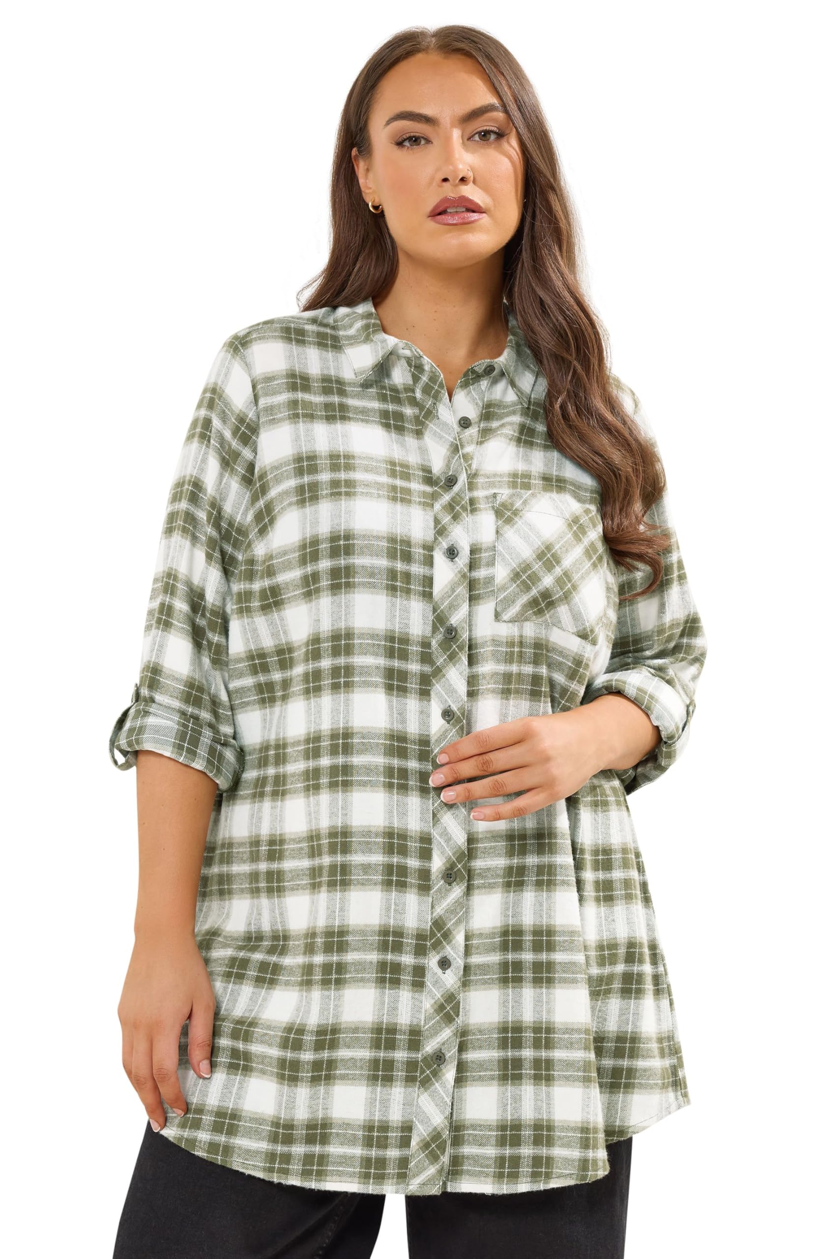 Yours Women's Light Khaki Check Boyfriend Shirt In | Size: 22/24