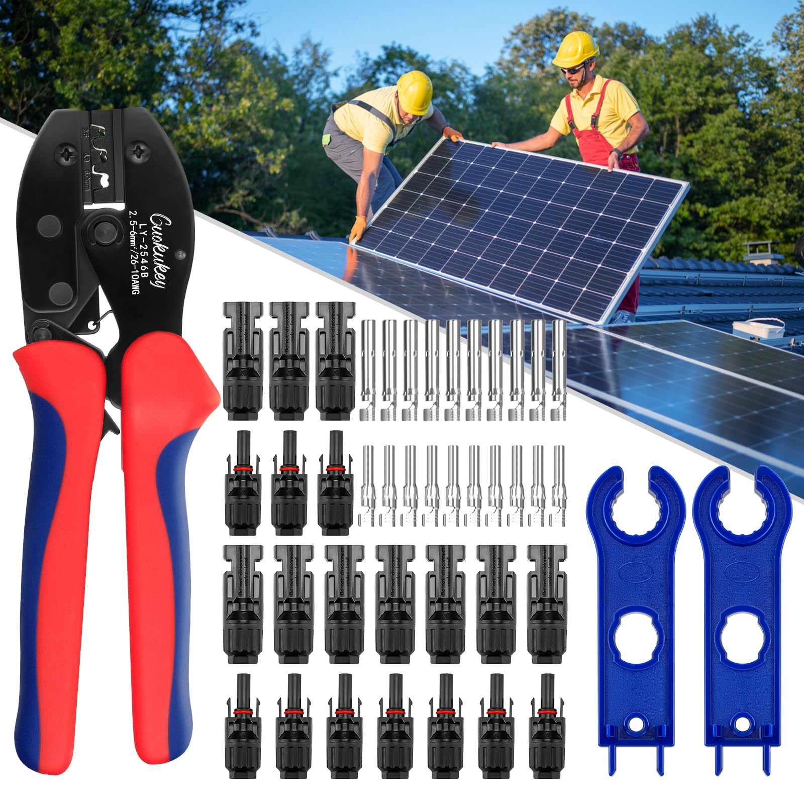 Kit de pinces à sertir solaire pour câble PV 2,5/4/6 mm², 5 paires de fiches MC4, 9 fiches solaires mâle/femelle, 1 pince à sertir MC4