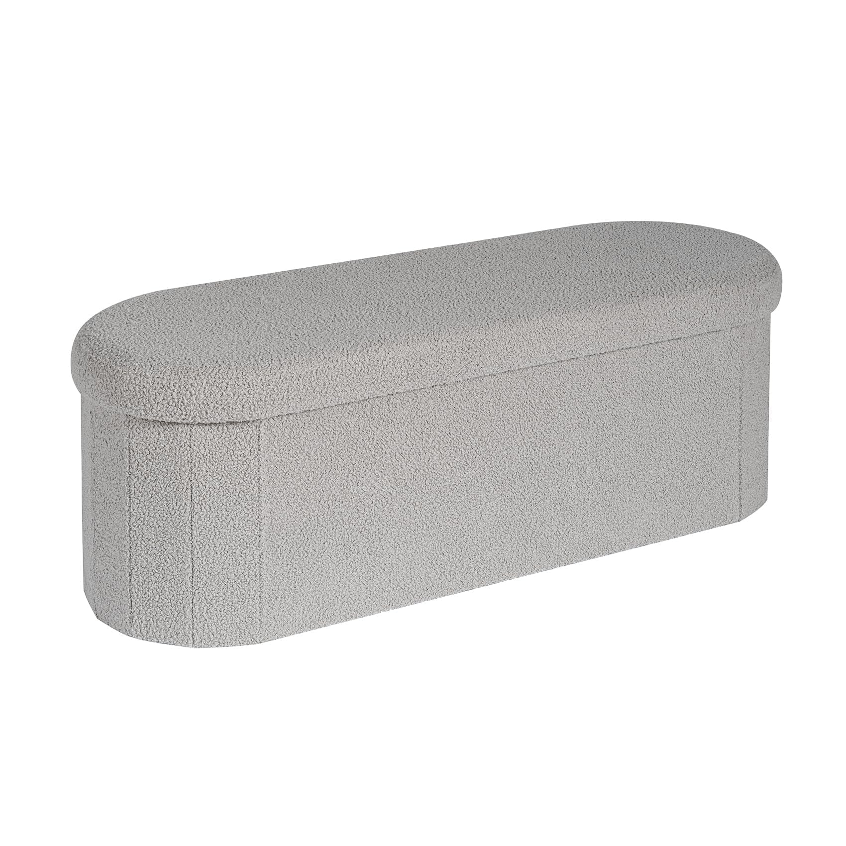Bonlife Folding Ottoman Storage Bench,Boucle Footstool Oval, End of Bed Stool, Ideal for Living Room, Bedroom, 100L Storage Space,Grey,110x38x38cmThe Forest Stewardship Council