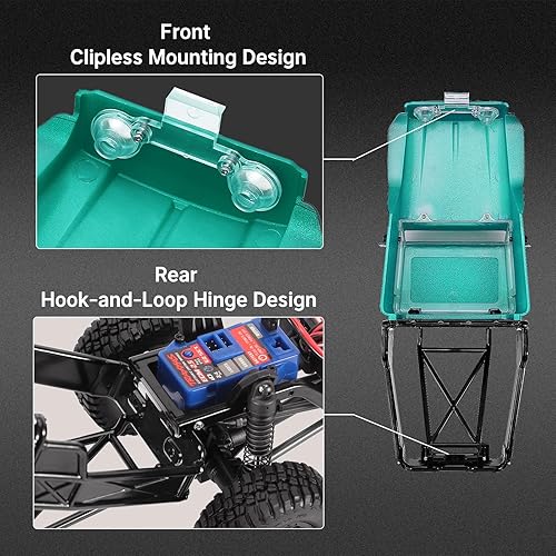 Miniatura 4 de INJROA IR40 - Carcasa de camión con jaula de tubo para 118 TRX4M Defender Bronco Upgrade Part(verde)