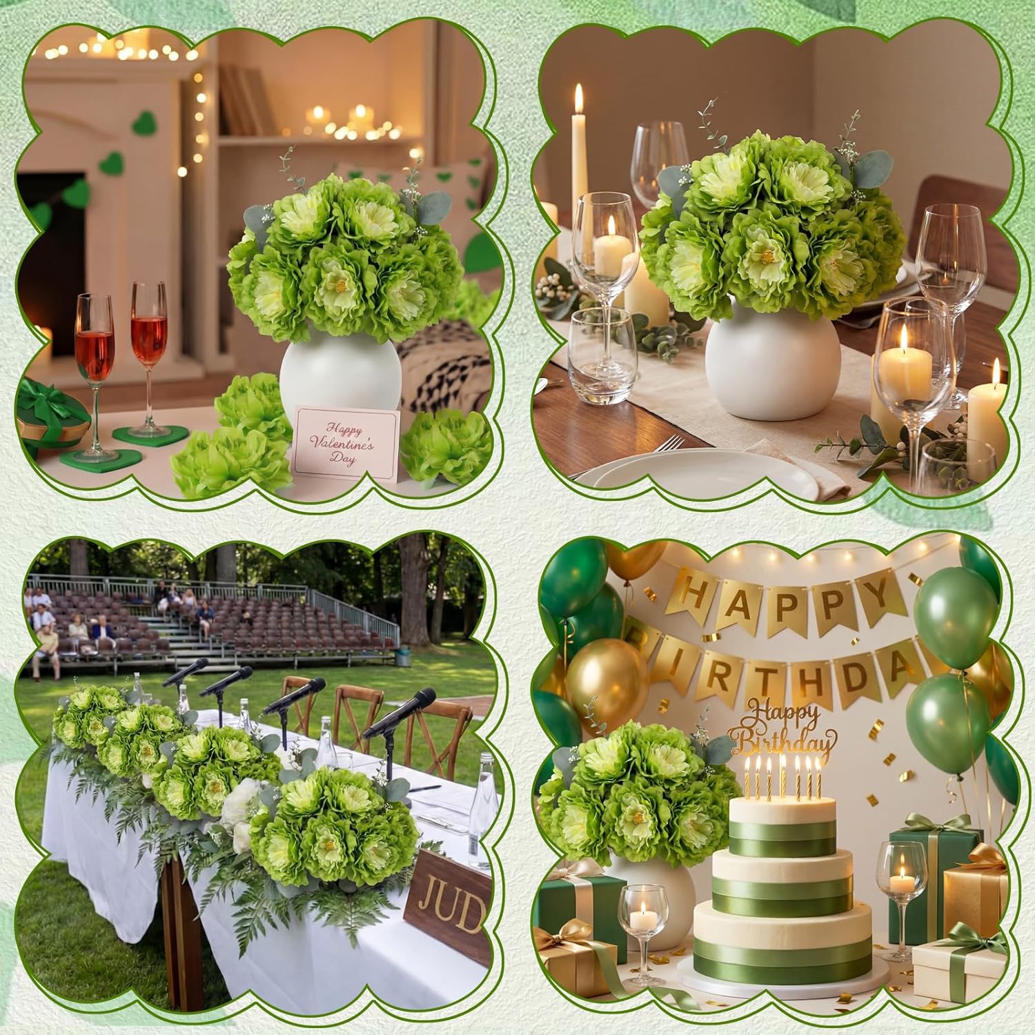 Suncalla 50 Pcs 5.5 Inches Peonies Artificial Flowers with Wire Branch Silk Realistic Blooming Fake Peonies Rose Bouquets for Wedding Table Centerpiece DIY Craft Party Home Decor (Green)