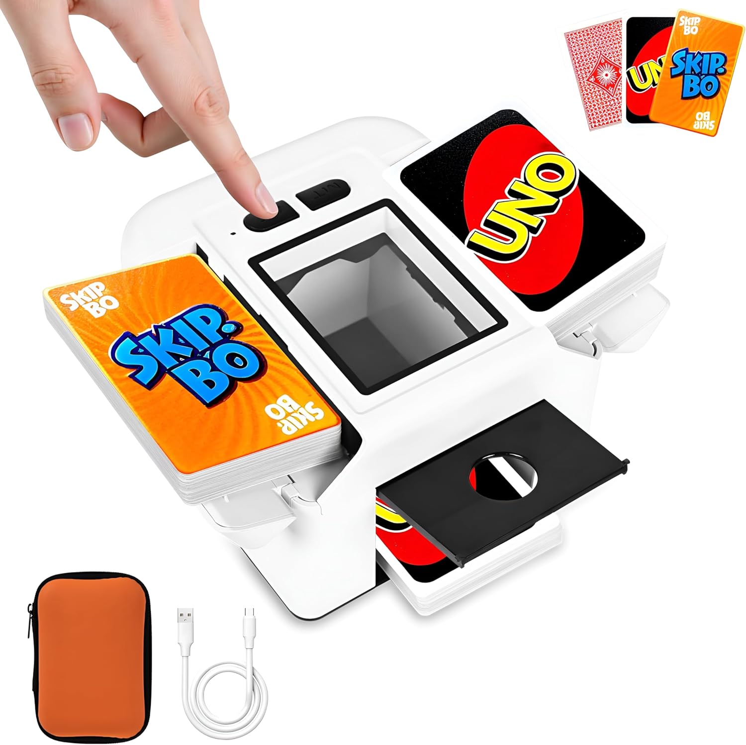 Automatic Card Shuffler Machine, Rechargeable Shuffle Machine for 2 Deck with AUTO & Manual Mode, Card Case, Foldable & Portable Low Noise Shuffler Machine for Poker, UNO, Skip-Bo, Blackjack, Phase 10