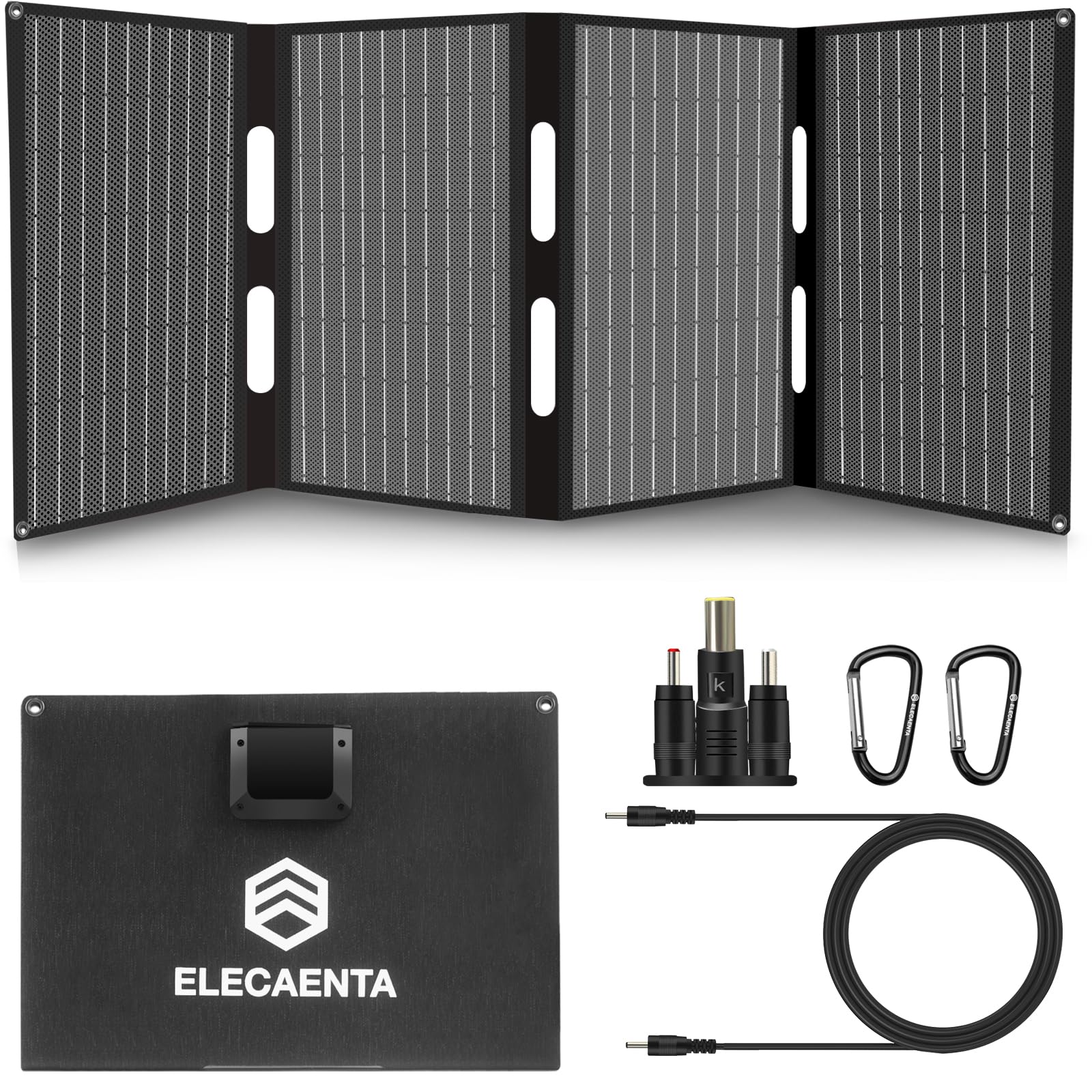 ELECAENTA 40W ETFE Solar Ladegerät Faltbar Solarmodul 3-Port, 18V DC/USB/USB-C PD30W, Tragbare Solarpanel Ladegerät IP68 Wasserdicht für iPhone, Andriod Handy, Tablets, Powerstation