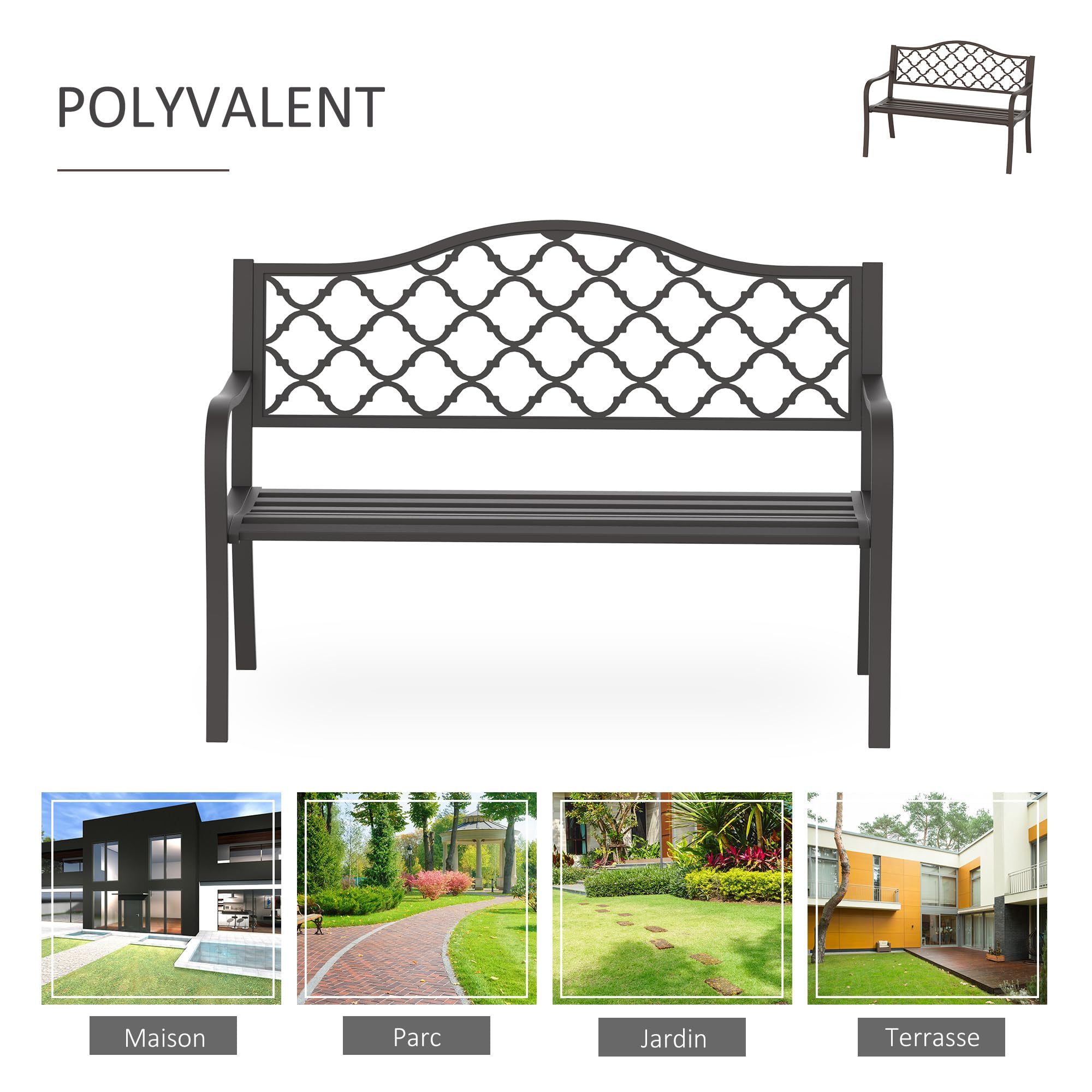 Outsunny Banc 3 Places de Jardin 128L x 60l x 89H cm Banc de Jardin Brun