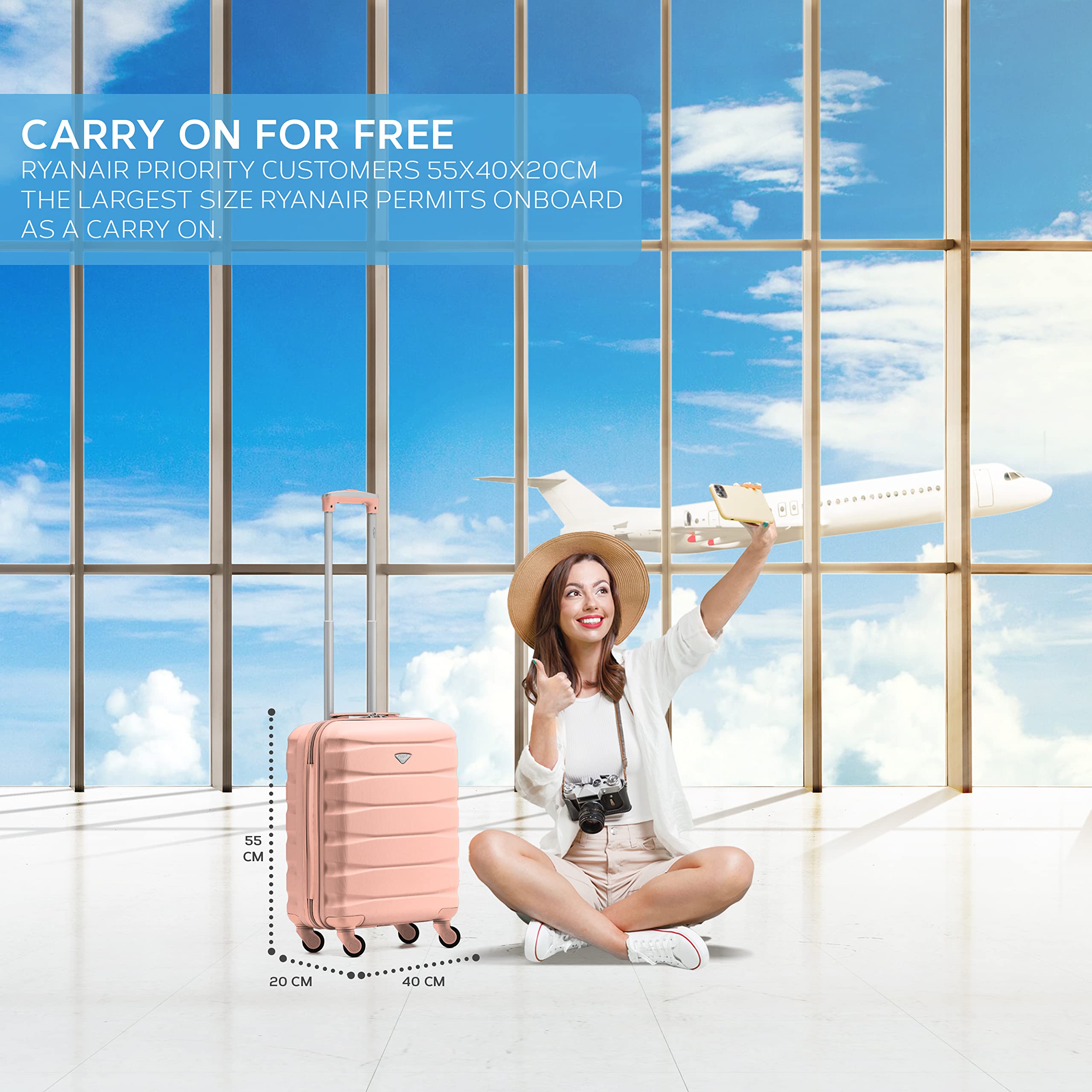 Flight Knight Set of 2 Lightweight 4 Wheel ABS Hard Case Suitcases Cabin Carry On Hand Luggage Approved for Over 60 Airlines Including easyJet, Jet2 & Maximum Size for Ryanair (Priority) 55x40x20cm