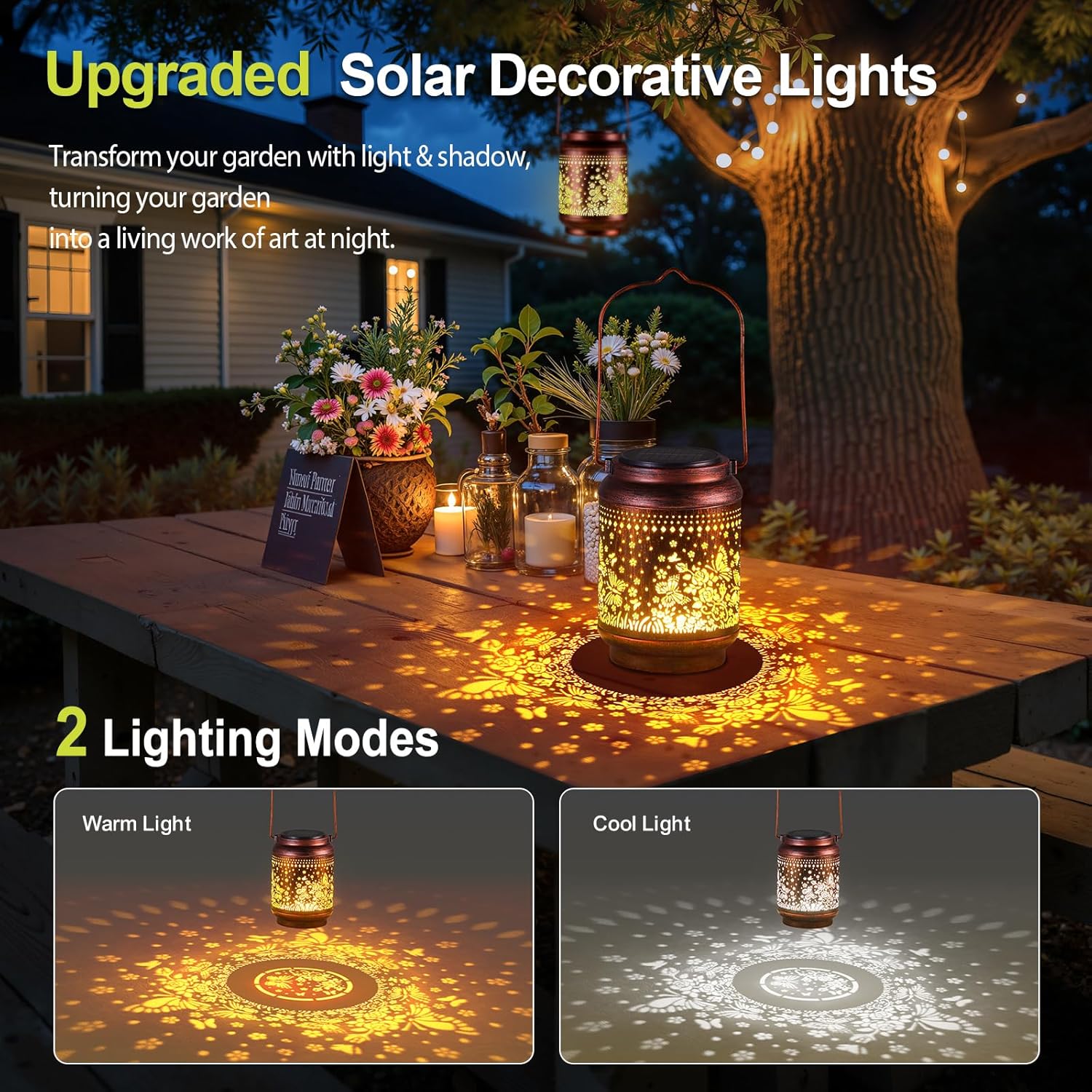 KOOPER 2 Pack Solar Lanterns Outdoor Waterproof Mothers Day Gifts for Women Mom Grandma, Metal Butterfly and Rose Hanging Solar Lantern Outdoor, 2 Modes Outdoor Decoration for Yard, Patio, Garden