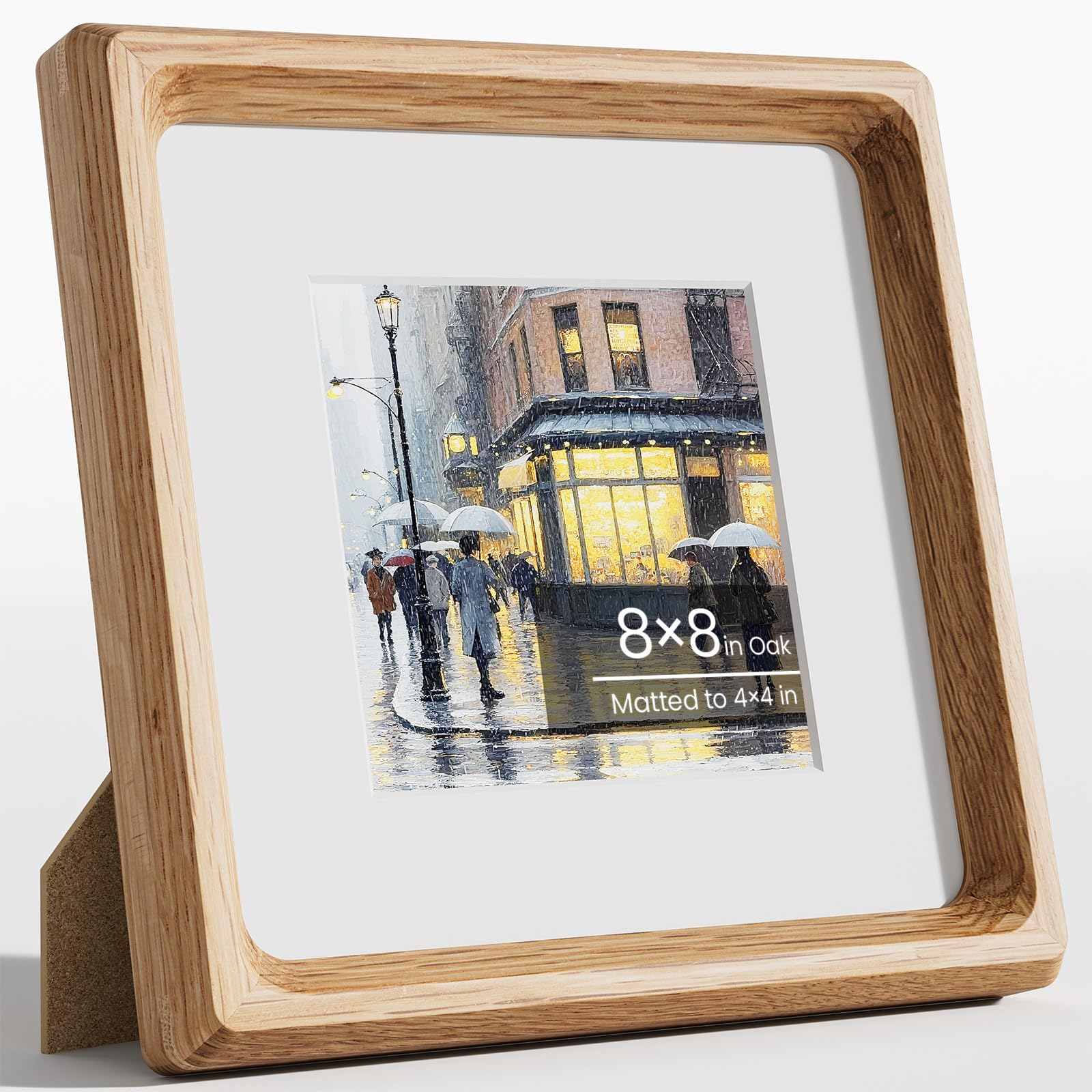 8x8 Photo Frame, Natural Solid Oak Wood Picture Frame with Tempered Glass, Handcrafted Rounded Corner 8x8 in Square Frames Matted to 5x5 in Photos, Wall or Tabletop Display Poster