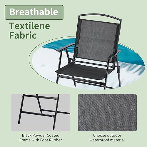 Miniatura 4 de Juego de 4 sillas de comedor plegables para patio, con respaldo para interiores y exteriores, asientos domésticos para césped exterior, jardín,