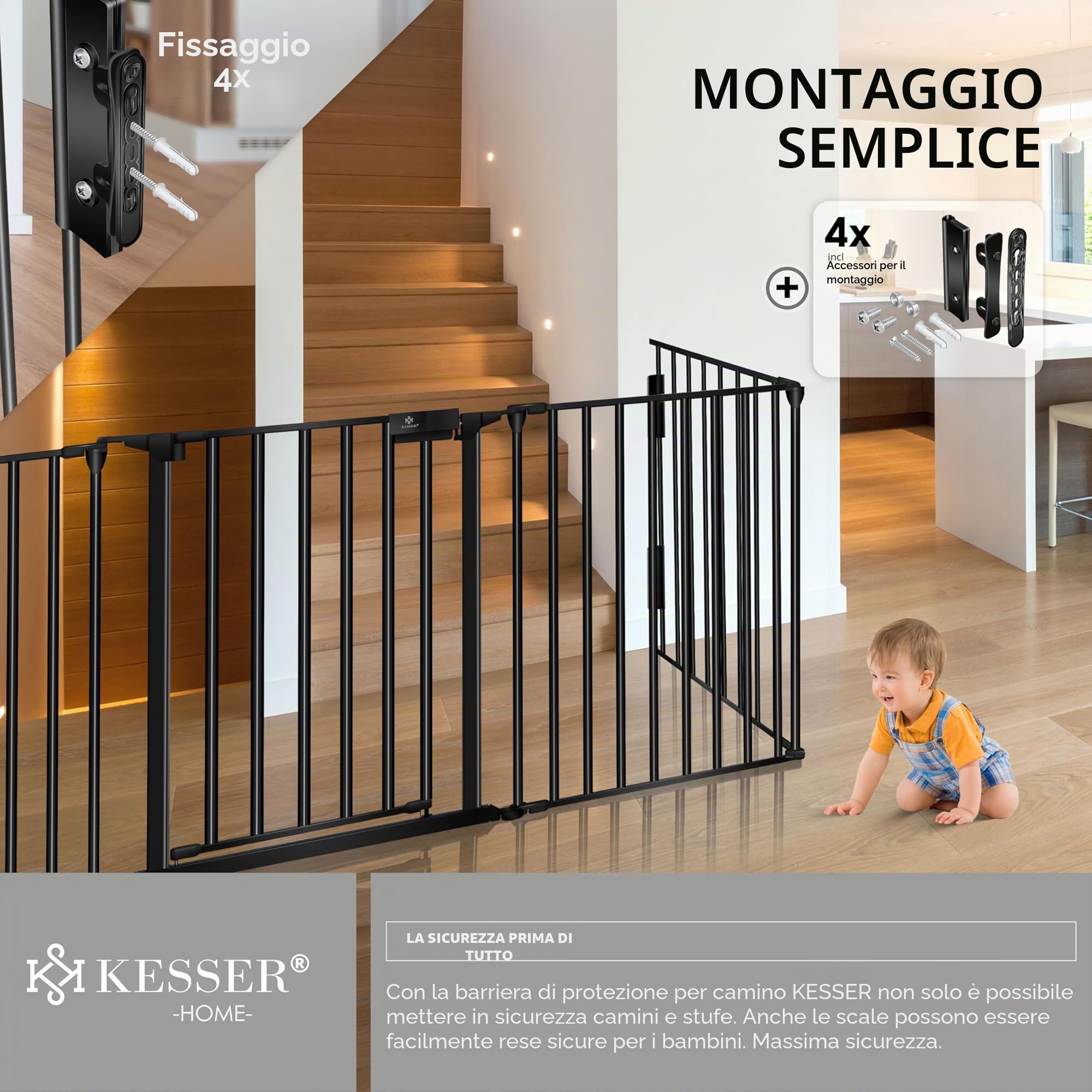 KESSER® Cancelletto di protezione per camino con porta in metallo, per sicurezza per bambini,