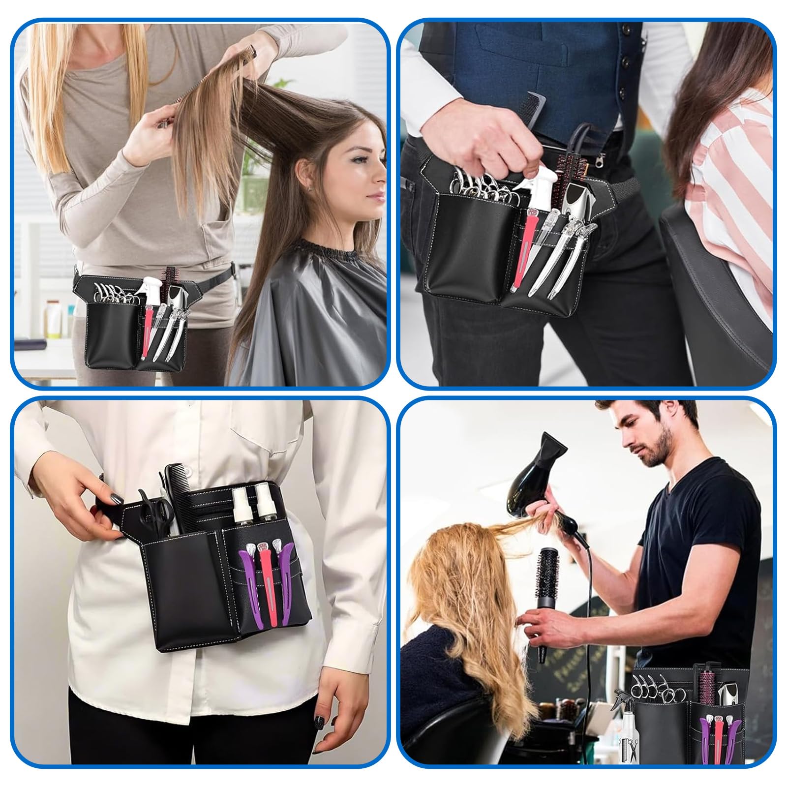 Bolsa de Peluquería de Piel PU, Cinturón Portaherramientas Profesional para Salón de Peluquería, Bolsa para Tijeras Portátil Grande Tamaño Negro para Peines y Herramientas de Peluquería
