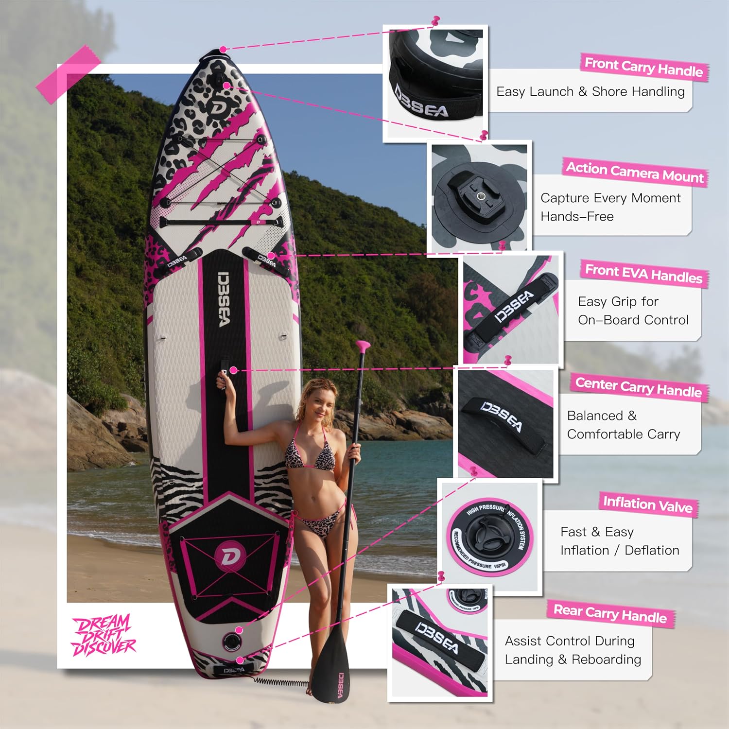 Extra Wide Inflatable Stand Up Paddle Board | Extra wide inflatable paddle board with non-slip EVA deck & accessories. Ideal for adults, kids, yoga, fishing & touring.
