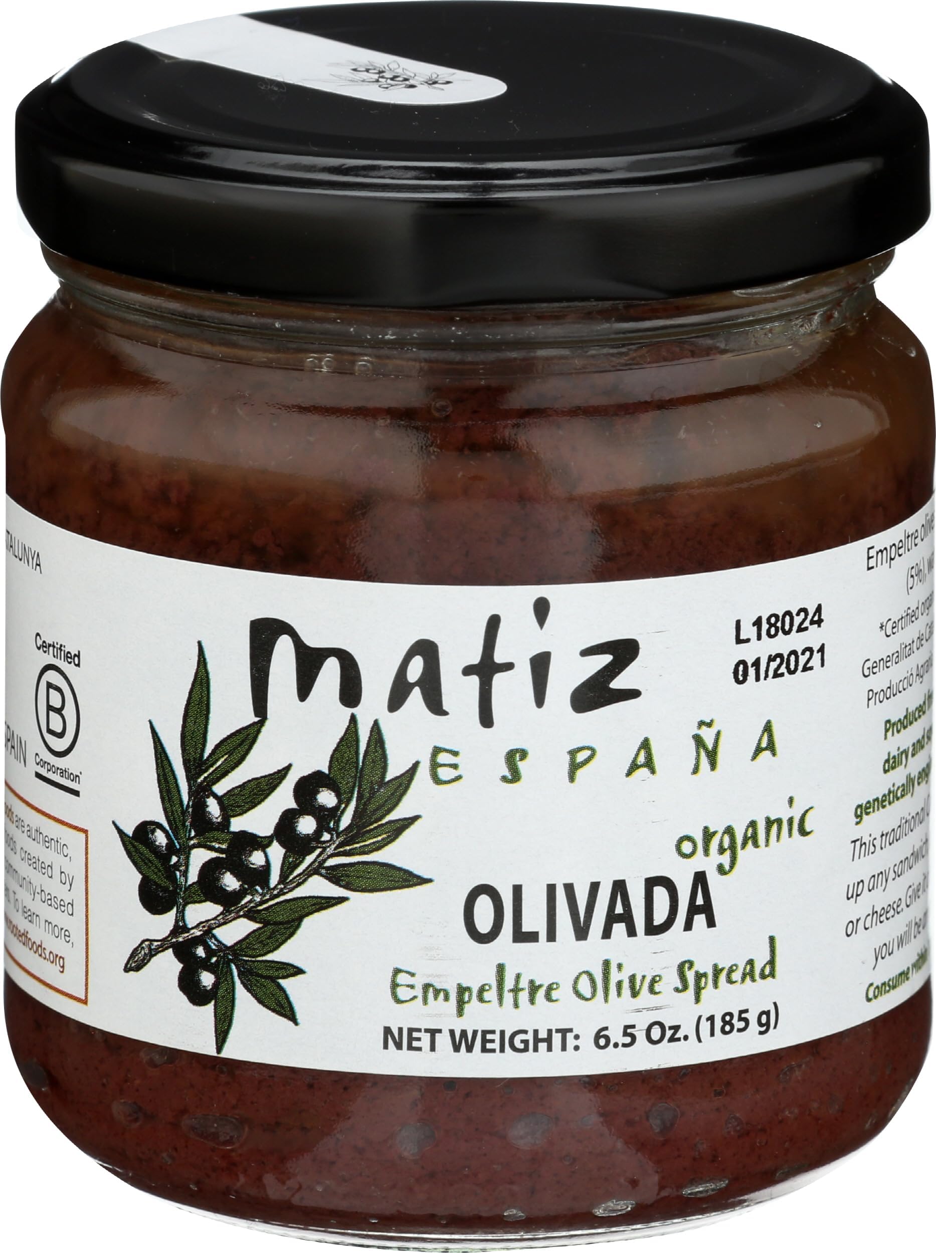 Matiz España Black Olive Spread, 6.5 ounces, Natural Authentic Spanish Flavor, Create Gourmet Bruschetta, Tapenade, Sandwich, or Appetizers