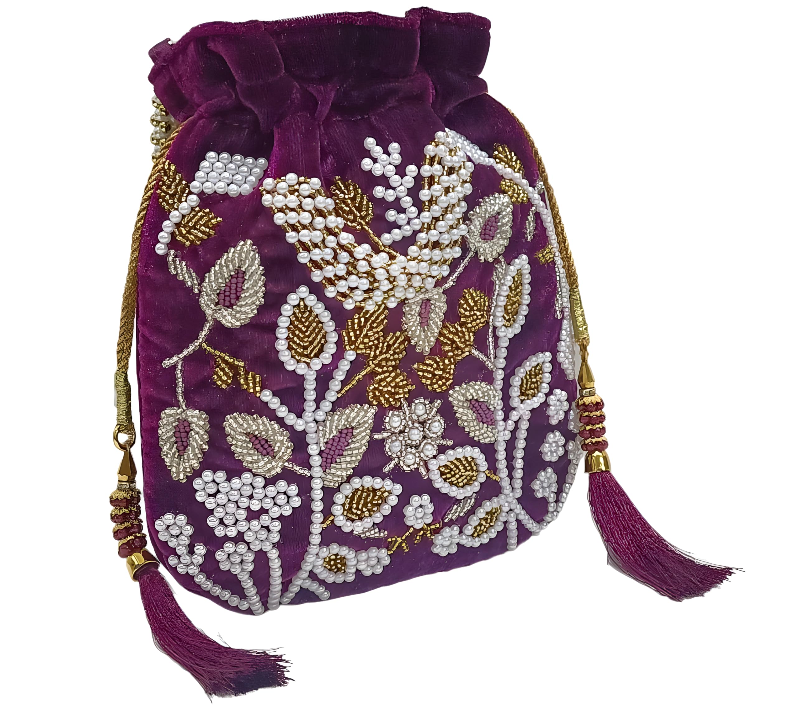 Amerie Fashions Premium Womens Floral Potli Bag Purse for Party Wedding (Wine) (B0D4R96F7M) Amazon Price History, Amazon Price Tracker