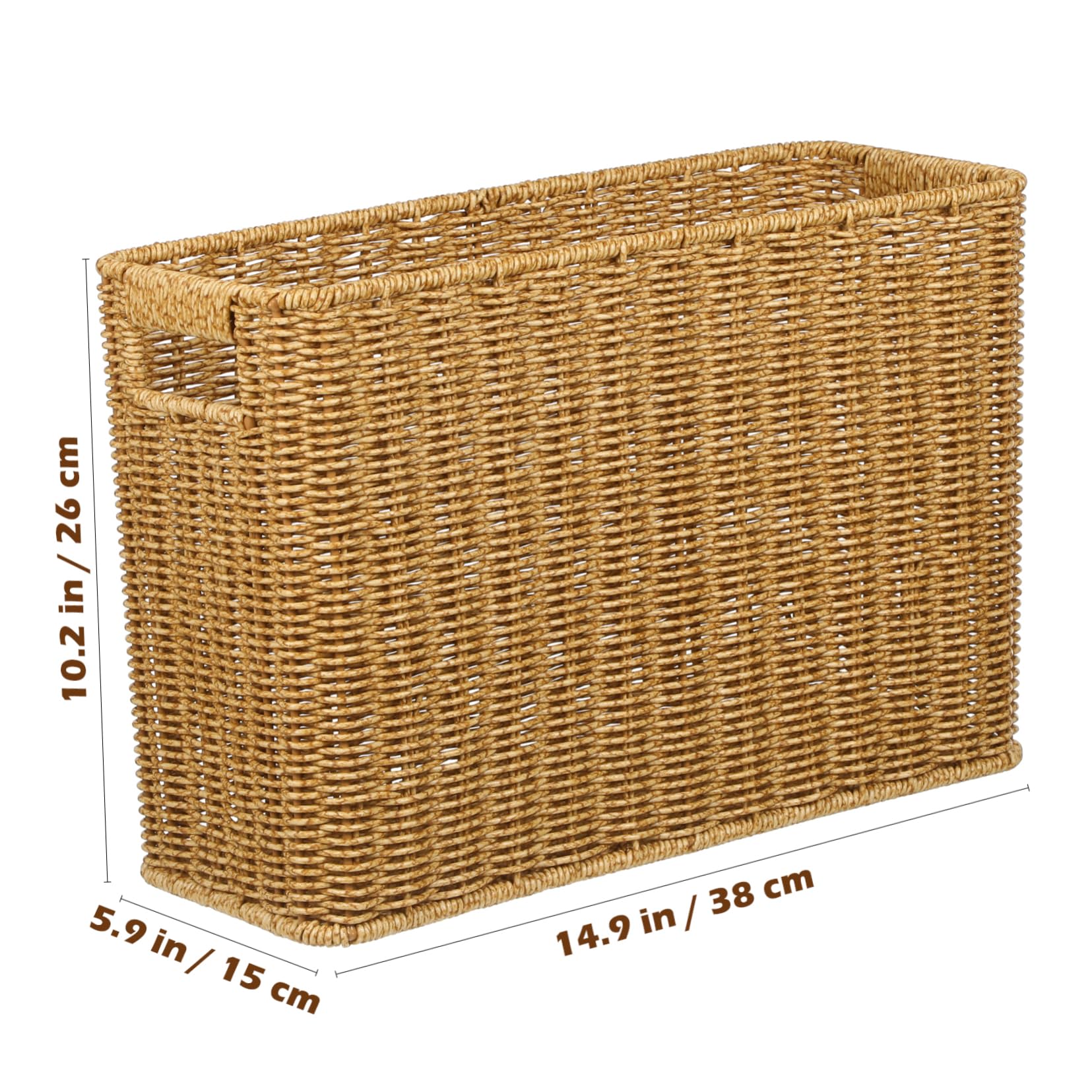 MUSISALY Imitation Rattan Woven Storage Bin Japanese Style Capacity Organizer for Desktop Versatile Decorative Container for Books Sundries and Items Easy to Carry Hollow Handles