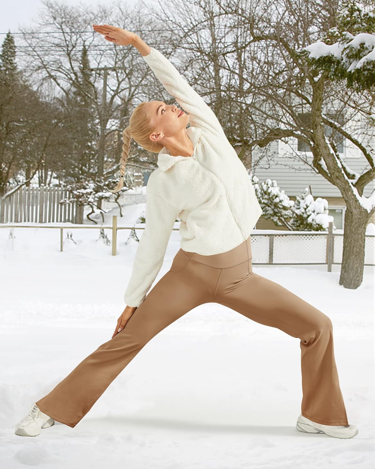 G4Free Women's Fleece Lined Flare Leggings Thermal Warm Bootcut Yoga Winter Pants with Pockets (Brown,M) - Image 5