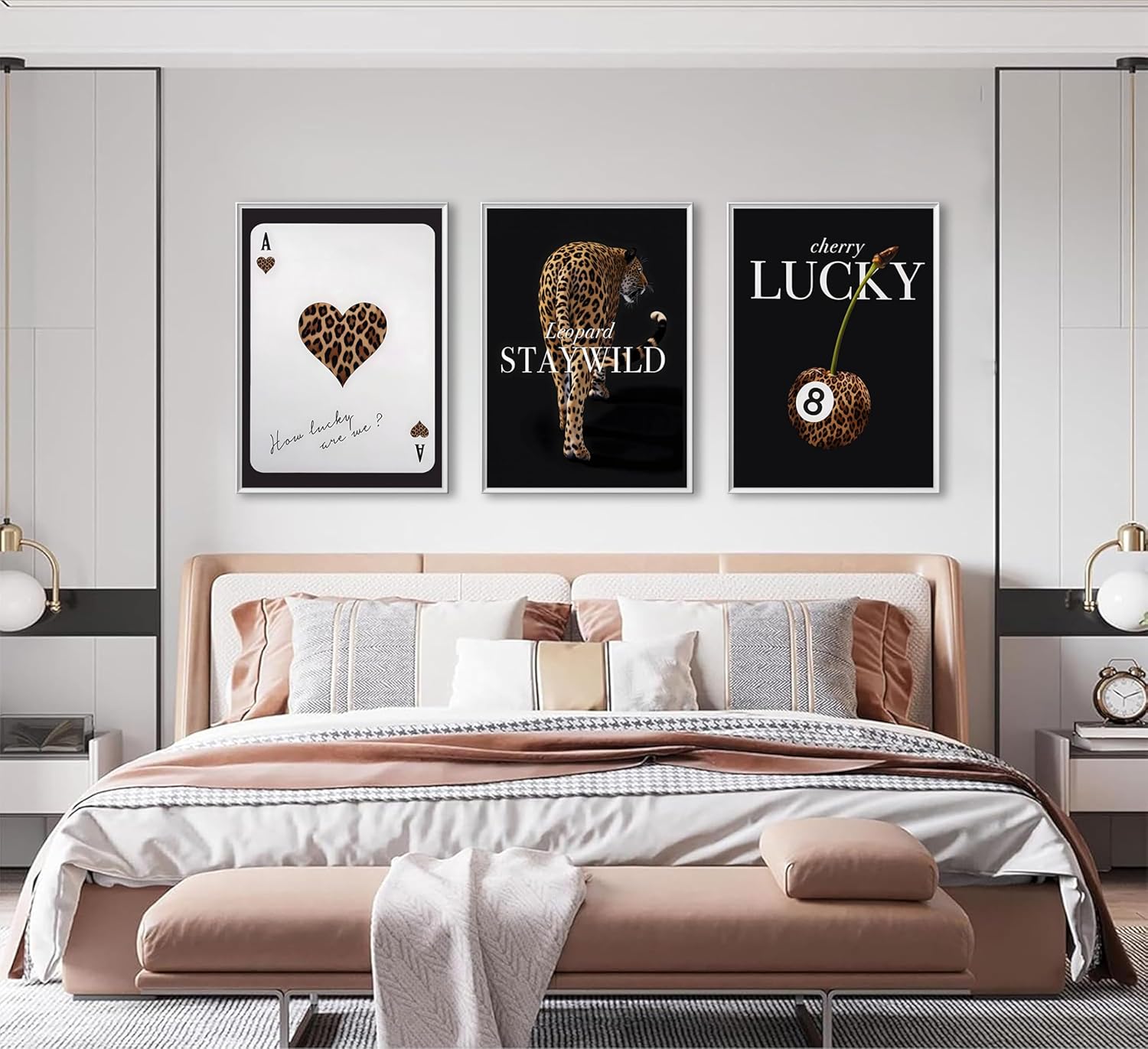 3pcs Fashion Leopard Prints Wall Art Preppy Style Poker Leopard Spade Ace Canvas Posters Lucky 8 Billiard Wall Decor Cheetah Print Painting Picture For Women Bedroom Living Room Bathroom Decor Unframed
