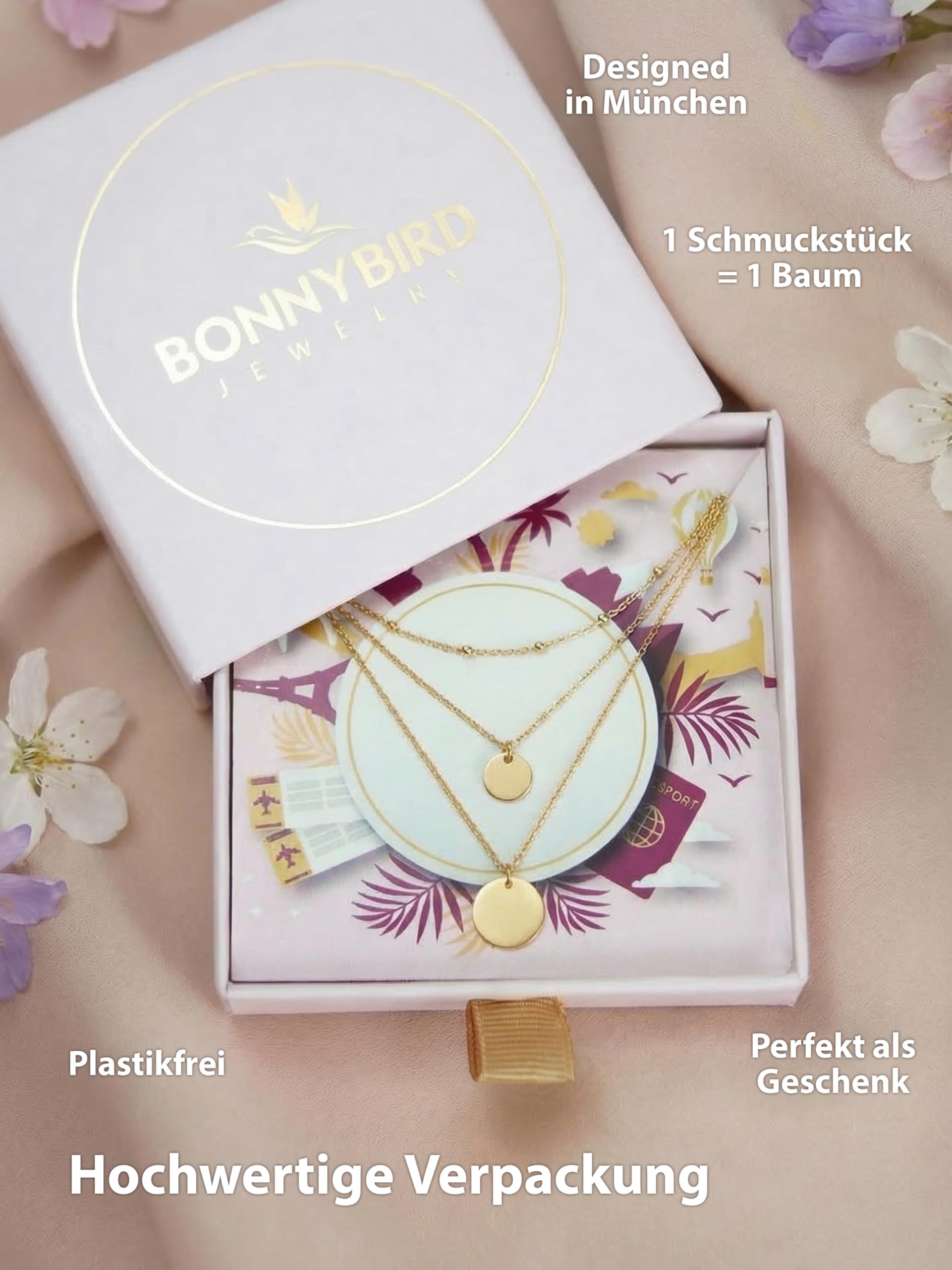 BONNYBIRD® Wasserfestes Edelstahl Ketten Set Damen in Silber, Gold & Roségold - Langlebige Halskette Damen, 100% Wasserfest & Hautverträglich BonnySydney