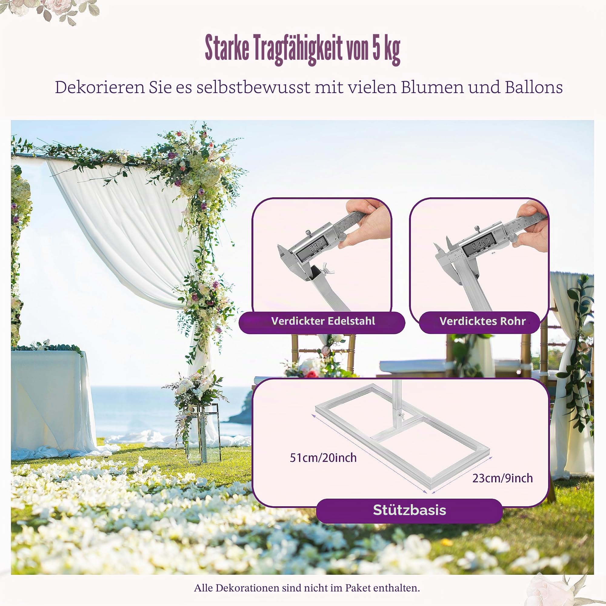 3x6m Hochzeitsbogen Wedding Decoration Hintergrund Ständer Satz, Heavy Duty Hochzeit Backdrop Stand mit Gewichteten Edelstahl Basen für Hochzeitsfeiern Fotografie Hintergrund