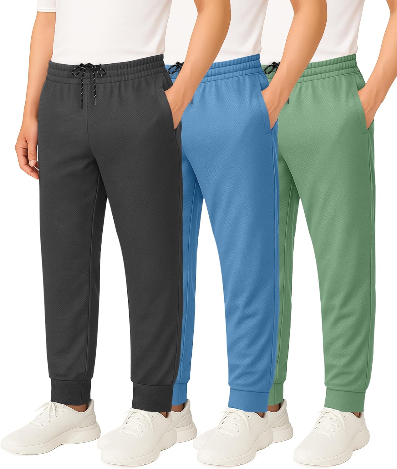 Real Essentials 3 Pack: Boy's Mesh Jogger Sweatpants - Youth Kids Baseball Football Athletic Pants with Pockets