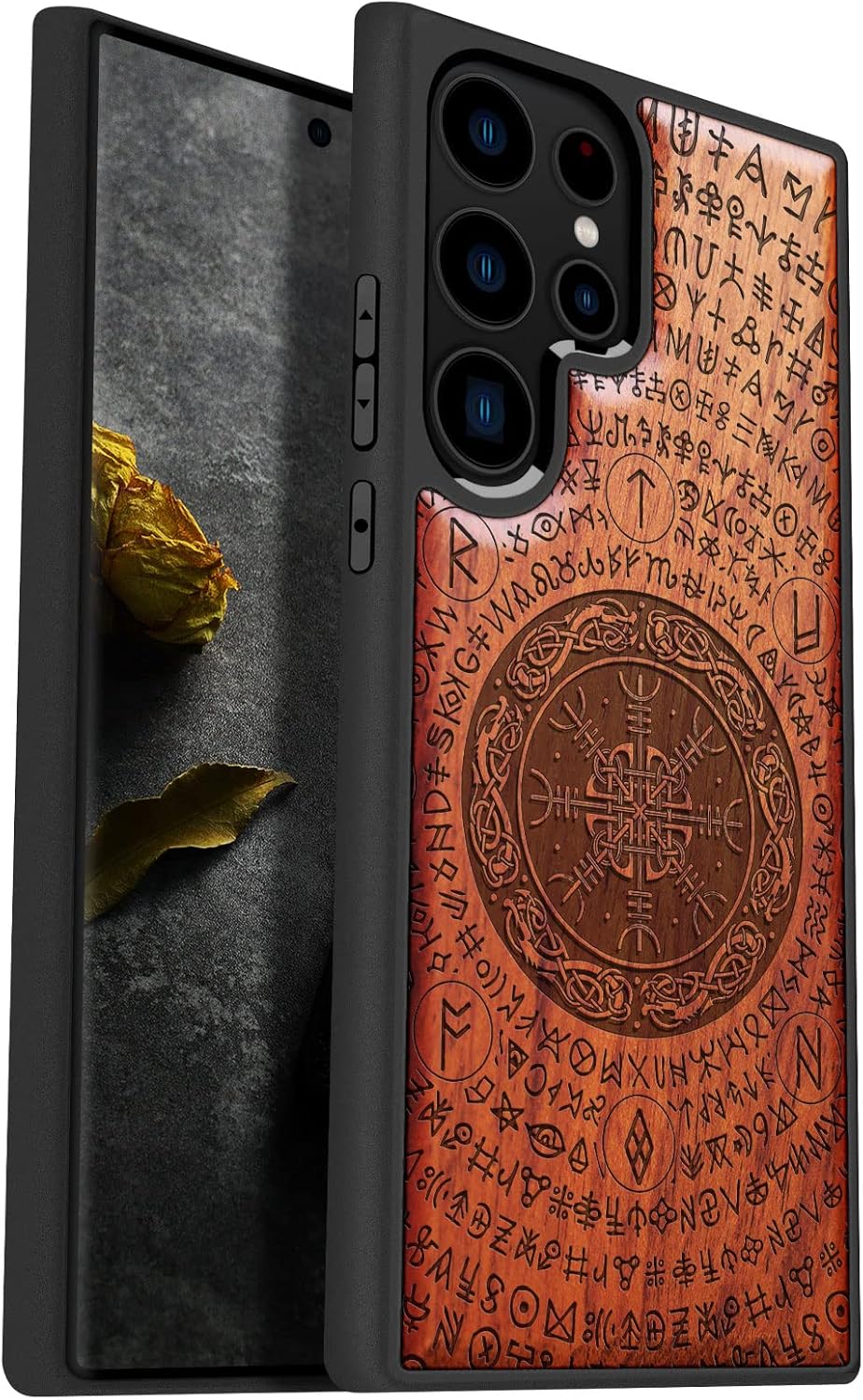 Carveit Wood Case for Galaxy S23 Ultra Case [Natural Wood & Black Soft TPU] Shockproof Protective Cover Unique & Classy Wooden Design Compatible with Samsung S23 Ultra (Gadsden Flag-Blackwood)