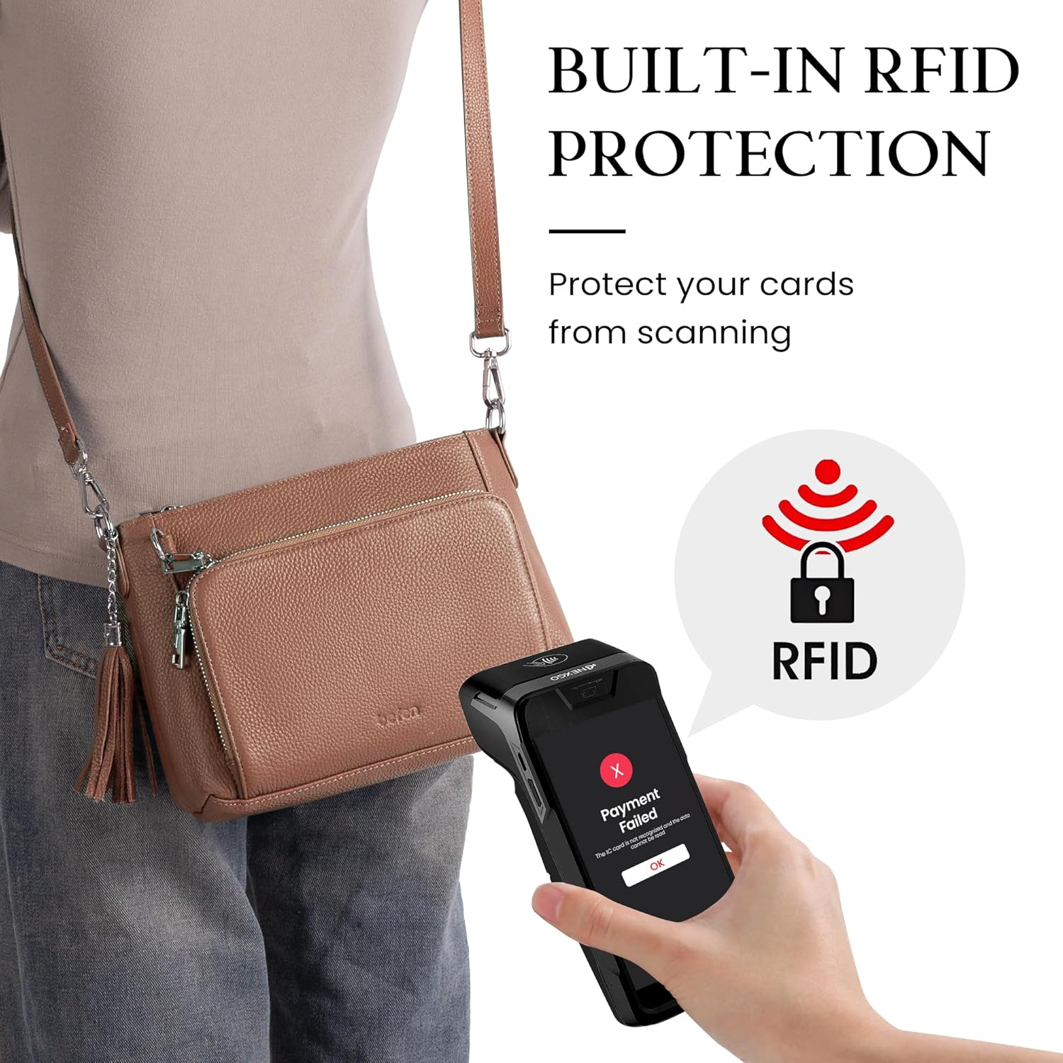 befen Anti Theft Genuine Leather Crossbody Bags for Women Handbags and Shoulder Basg with Built in Wallet RFID Leather Purse - Image 4