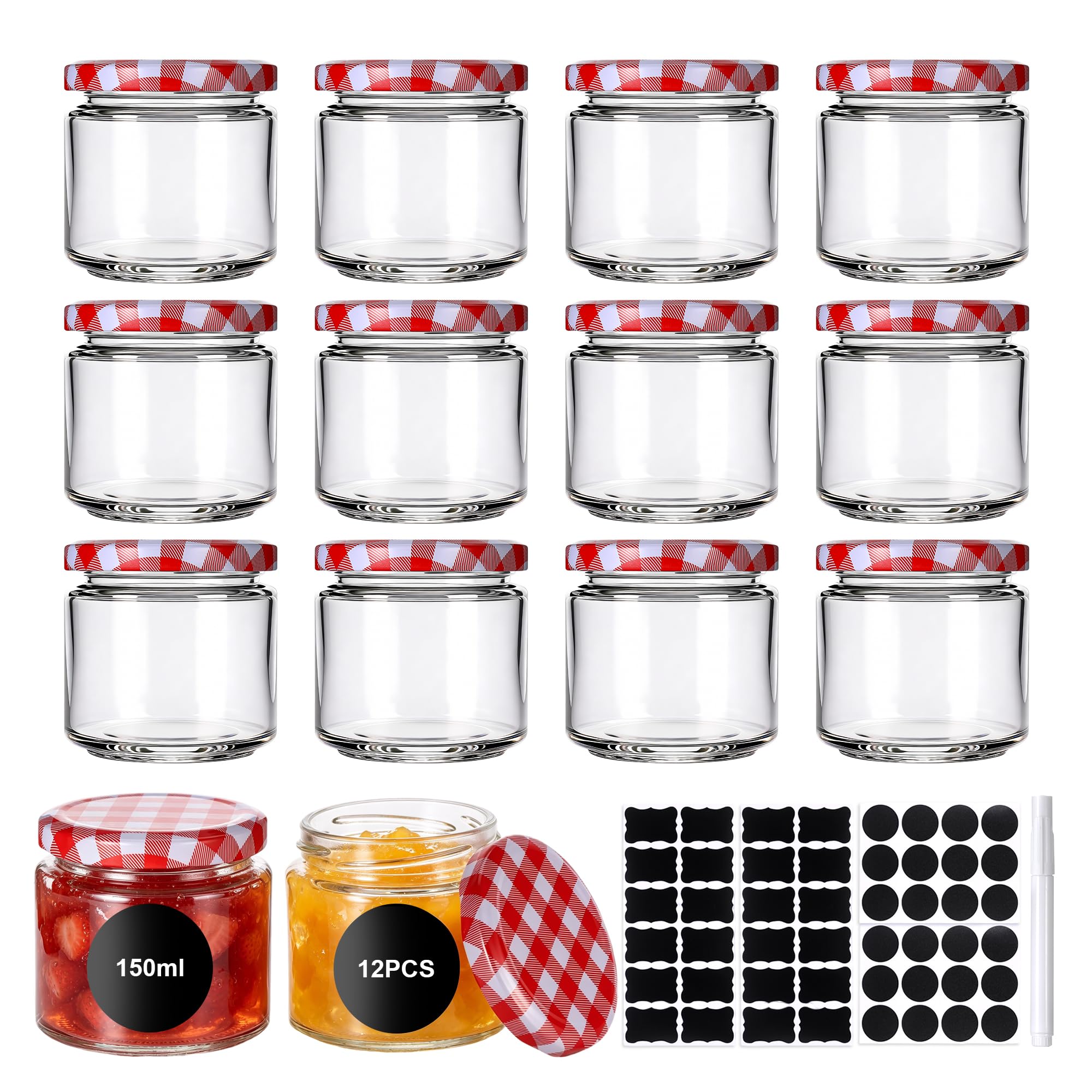 Hejo Jam Jars with Lids, 150ml 12-Pack, Airtight Glass Jars