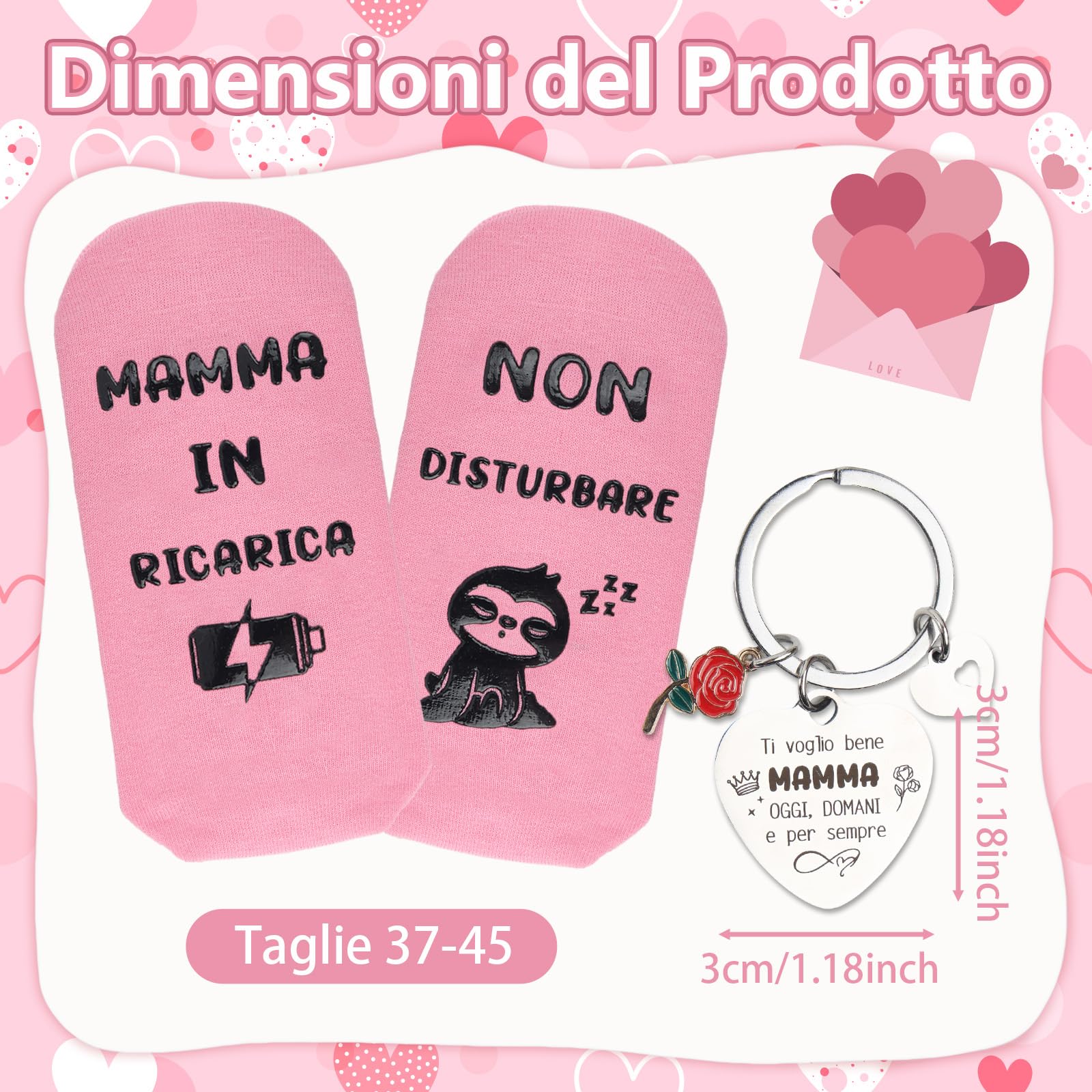 Walkinbear Festa Della Mamma Idee Regalo Set- Calzini Antiscivolo con Frasi Simpatiche e Portachiavi Inciso, Idea Regalo Festa Della Mamma, Compleanno O Anniversario per Moglie Nonna Sorella Amica - 4