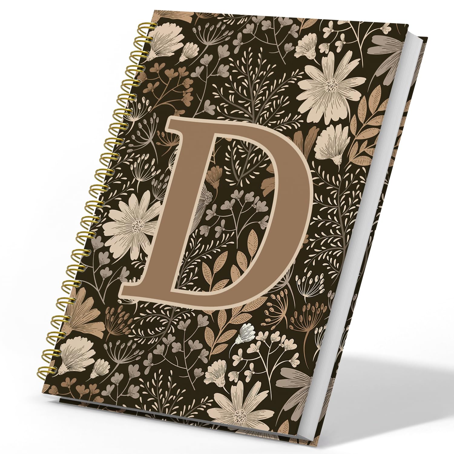 DSHFG Cuaderno personalizado de flores para mujeres, adolescentes, niñas, cuaderno bohemio para regalos escolares para estudiantes, diario diario con inicial D, cuaderno en espiral D, 5.5 x 8.3
