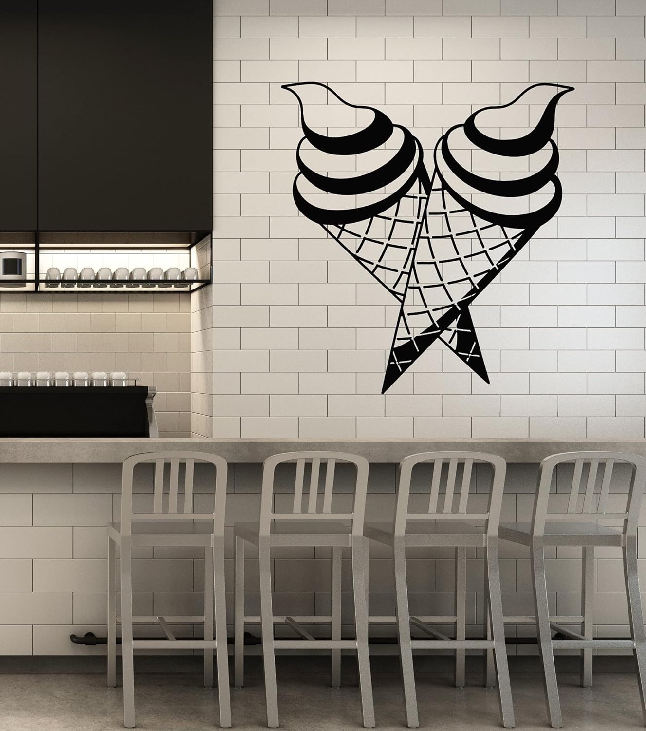 Vinyl Wall Decal Dessert Ice Cream Waffle Cup Tasty Sweet Stickers Mural Large Decor (g5975) Black