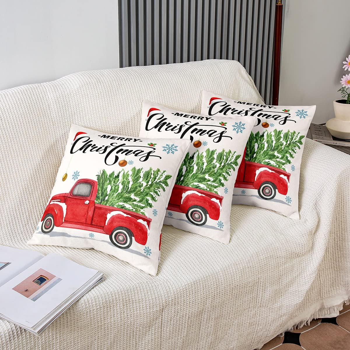 YIYEA Set Di 4 Federe Per Cuscini Natalizie In Velluto, 40x40 Cm, Motivi Classici Stampati Su 2 Lati, Decorazioni Per Divano E Soggiorno