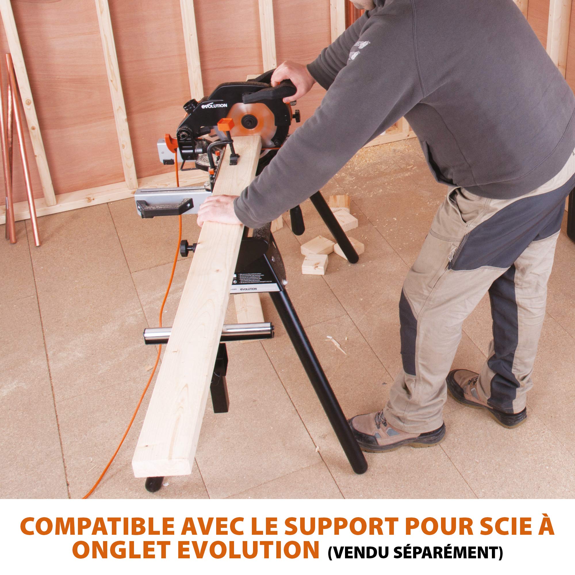 Evolution Power Tools Scie à Onglet Compacte 1200W 210mm Coupe Multi-Matériaux Lame TCT Incluse 45° Angle Onglet et Biseau R210CMS