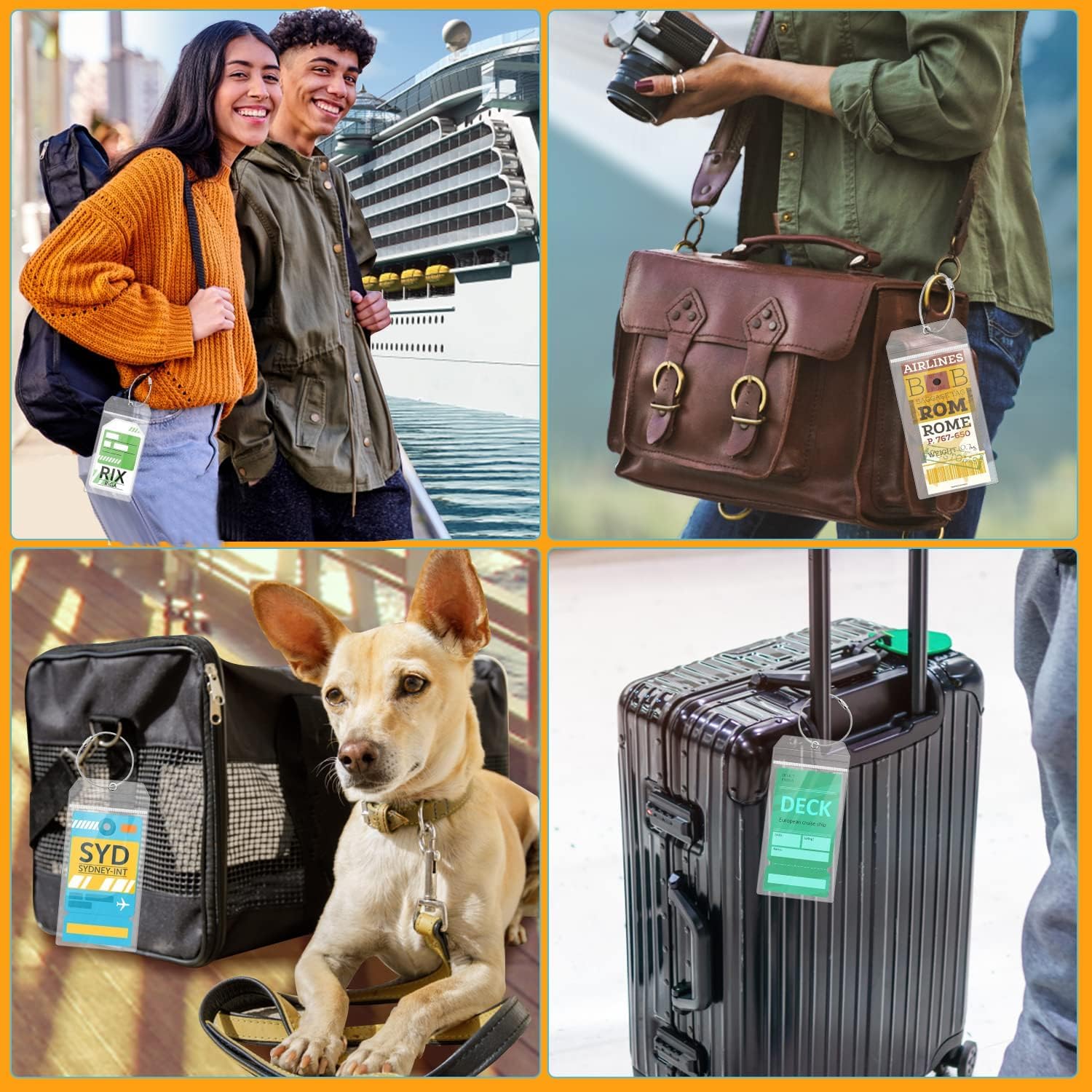 Yizhet Etichette per Valigie Crociere, 6 Pezzi Targhette Valigia Cruises de PVC Trasparente con Chiusura a Zip e Filo Acciaio Impermeabile per Bagaglio Viaggio, 19 x 11cm