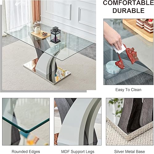 Miniatura 5 de AZmac Juego de mesa de comedor de cristal para 4, juego de mesa de comedor de 63 pulgadas para 4, mesa de cocina moderna y 4 sillas de comedor de