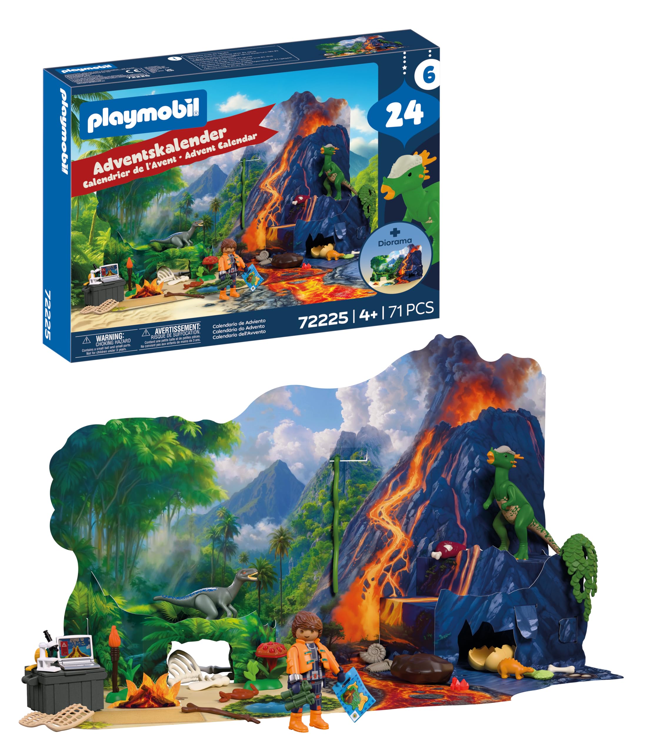 Playmobil | Dinos | Advent Calendar: Dinosaur Expedition | 24-day adventure with explorer, dinosaurs, fossils and prehistoric jungle scene | For children aged 4 and up | 72225