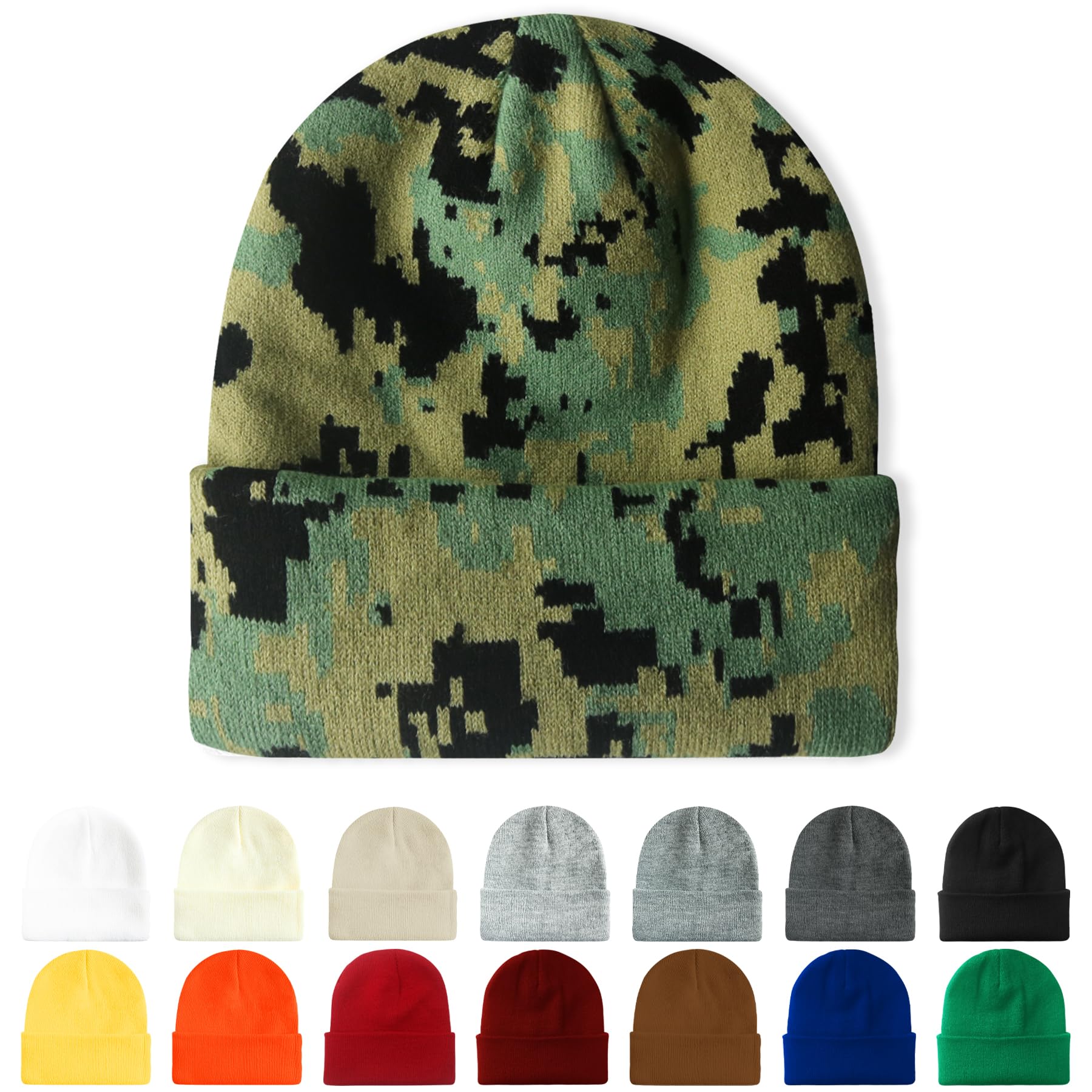 ANTI-REBOUNDUMBRE Beanie for Men Women Knit Hats Winter Cuffed Beanies Unisex Warm Gifts Green Camo