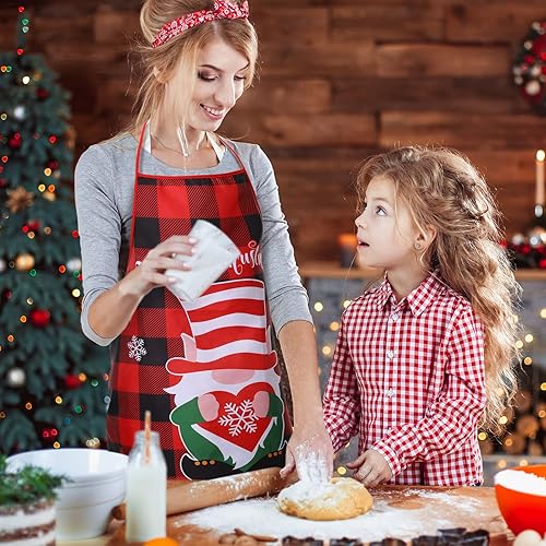 Miniatura 6 de SATINIOR 4 delantales divertidos de Navidad, delantales para hornear y cocinar a cuadros negros, Bonito estilo.