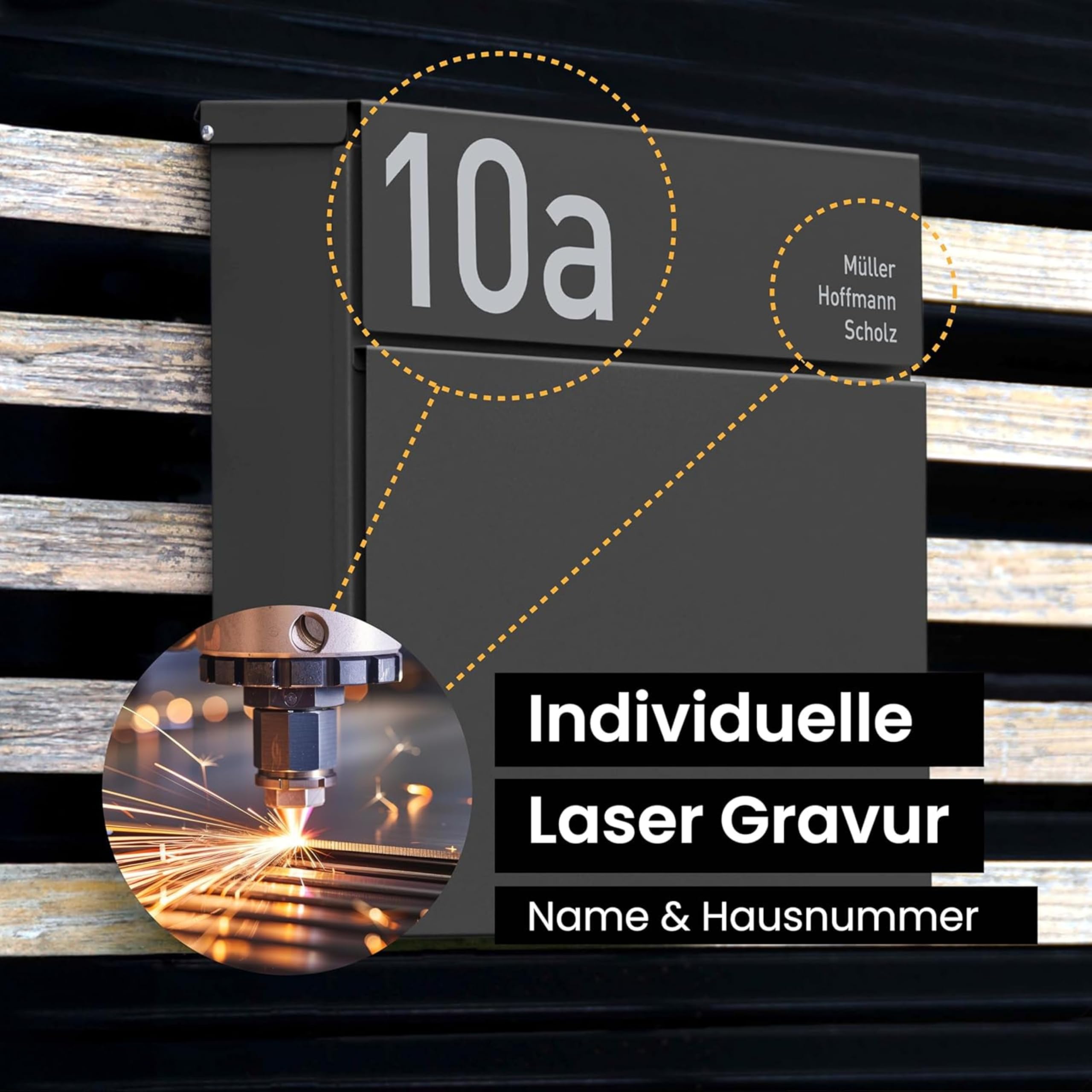 Radius Designer Briefkasten Letterman 6 Anthrazit, personalisierte Lasergravur - wetterfester pulverbeschichteter Stahl - mit Zeitungsfach - inkl. Montageset - 10 Jahre Funktions- & Korrosionsgarantie