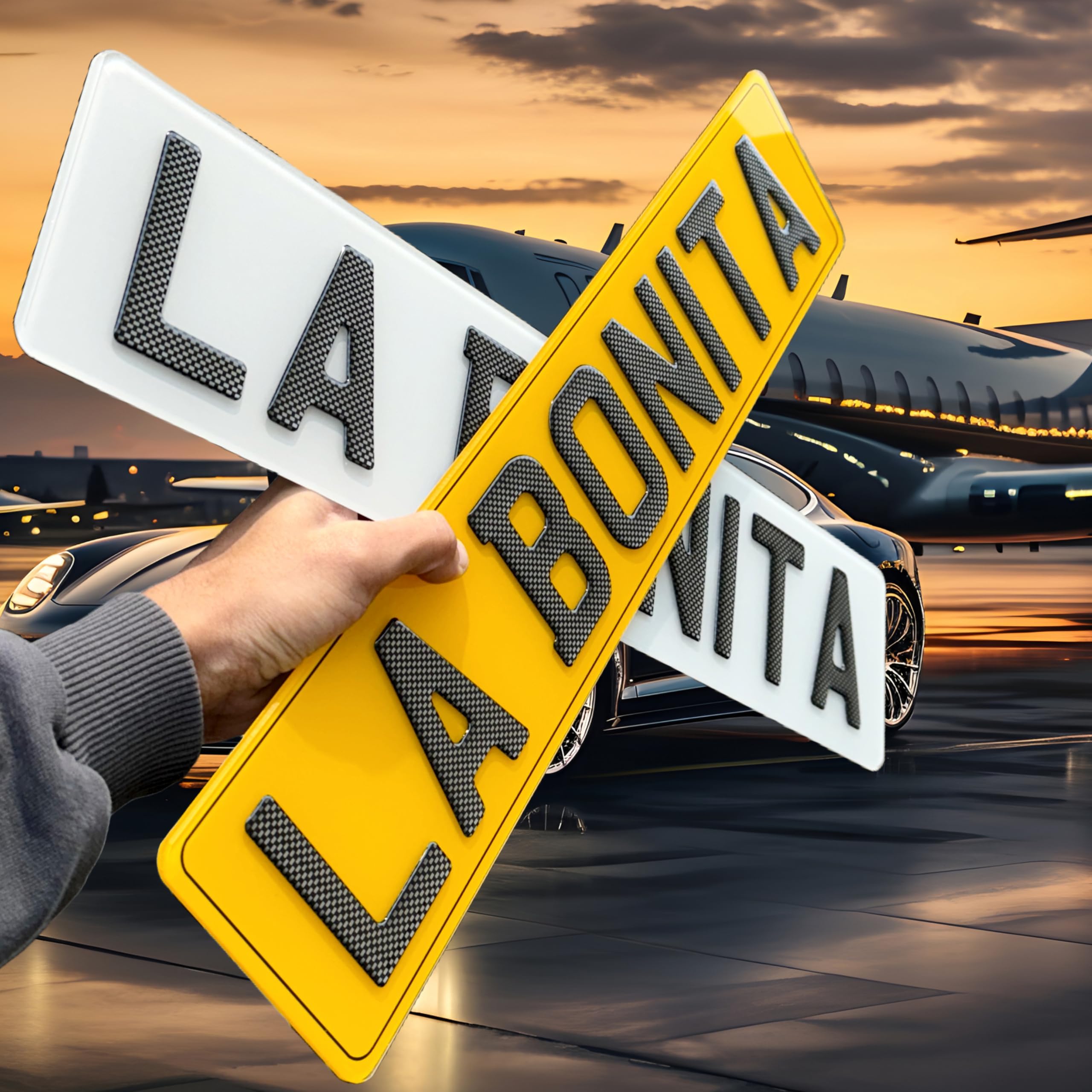Custom Premium 3D/4D Carbon Gel Number Plates - Standard UK Size, Personalized Front & Rear Pair - Includes Sticky Pads for Easy Installation - Show Plates
